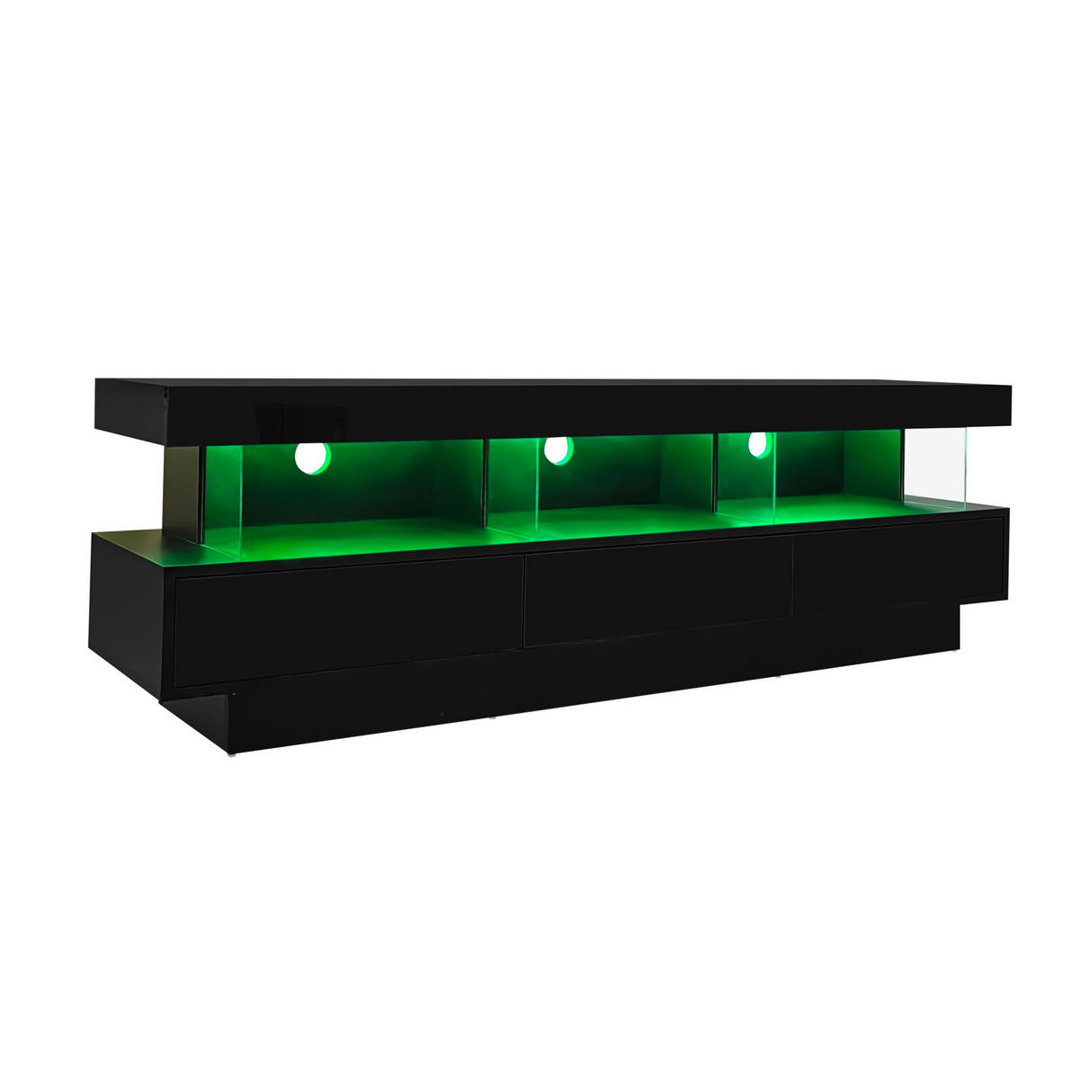 LOWBOARD 160/38/50,5 cm aus Spanplatte mit LED-Beleuchtung und 3 Glasablagen Schwarz - Schwarz, Holzwerkstoff (160/50.5/38cm) - Modenvie