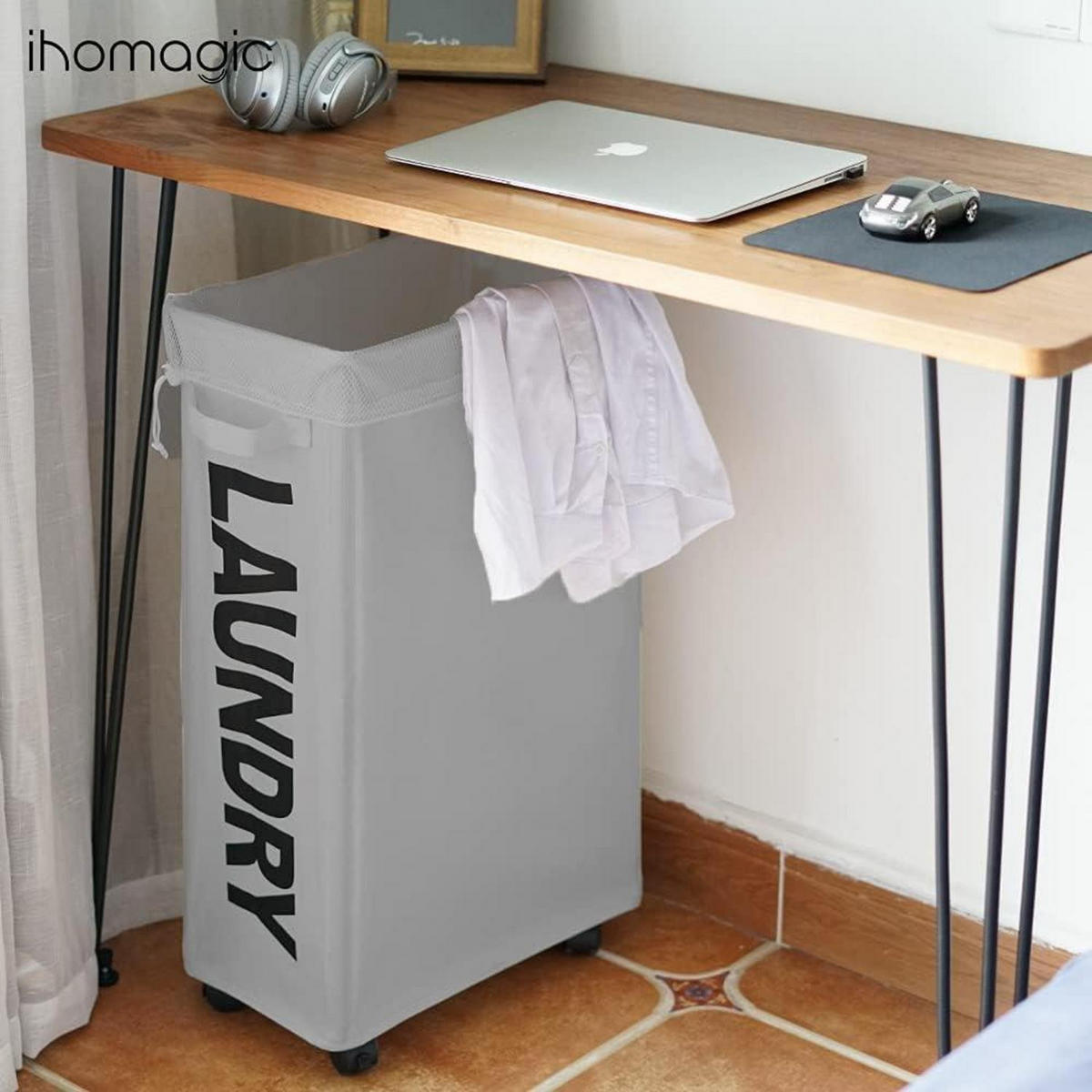 WÄSCHEKORB mit Rollen 62 L Grau - Weiß, Textil (22/70/41cm)