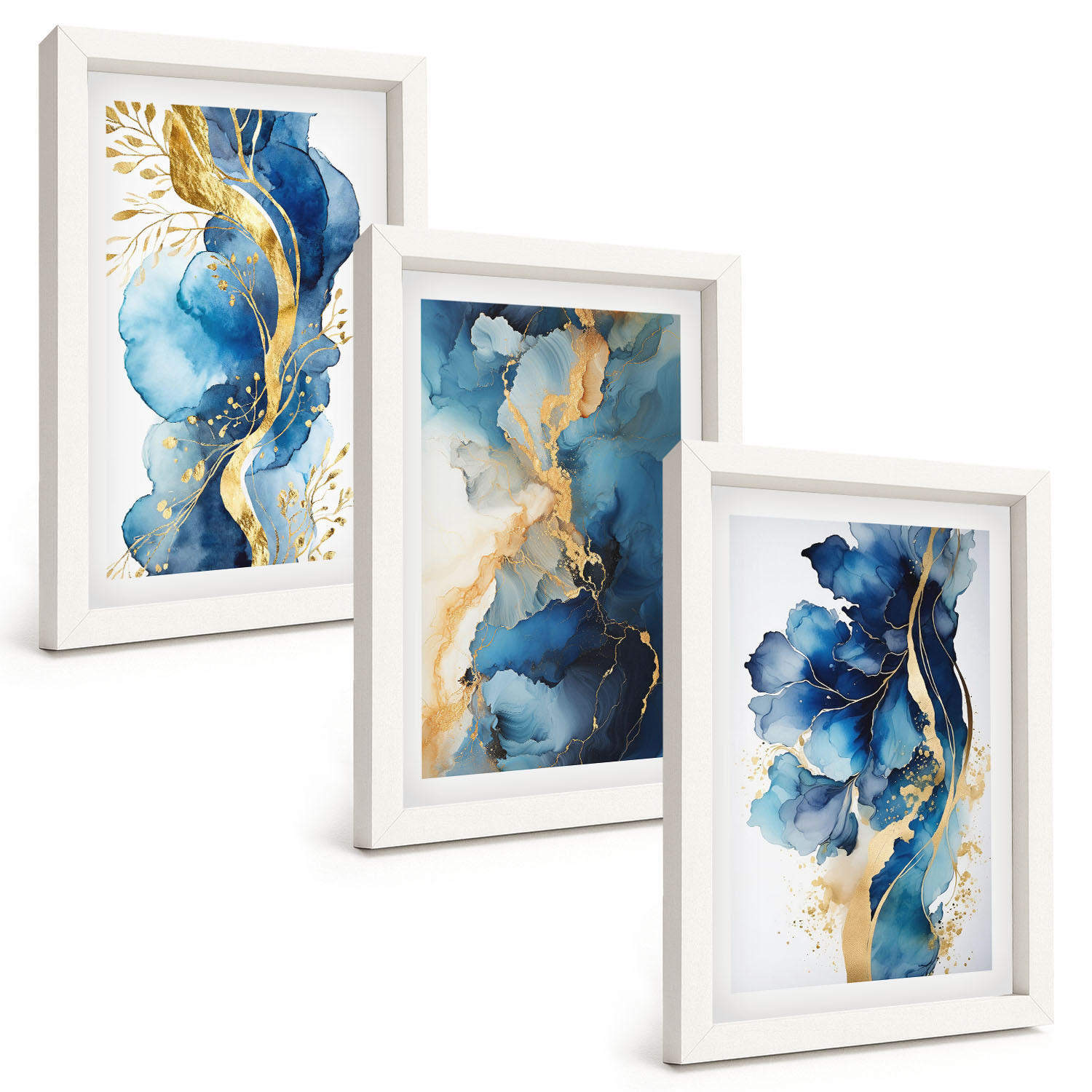 BILDER SET 3er Set - 20x30 cm Weißer Rahmen - Blaue abstrakte Muster - Weiß, Kunststoff (20/30cm) - TULUP