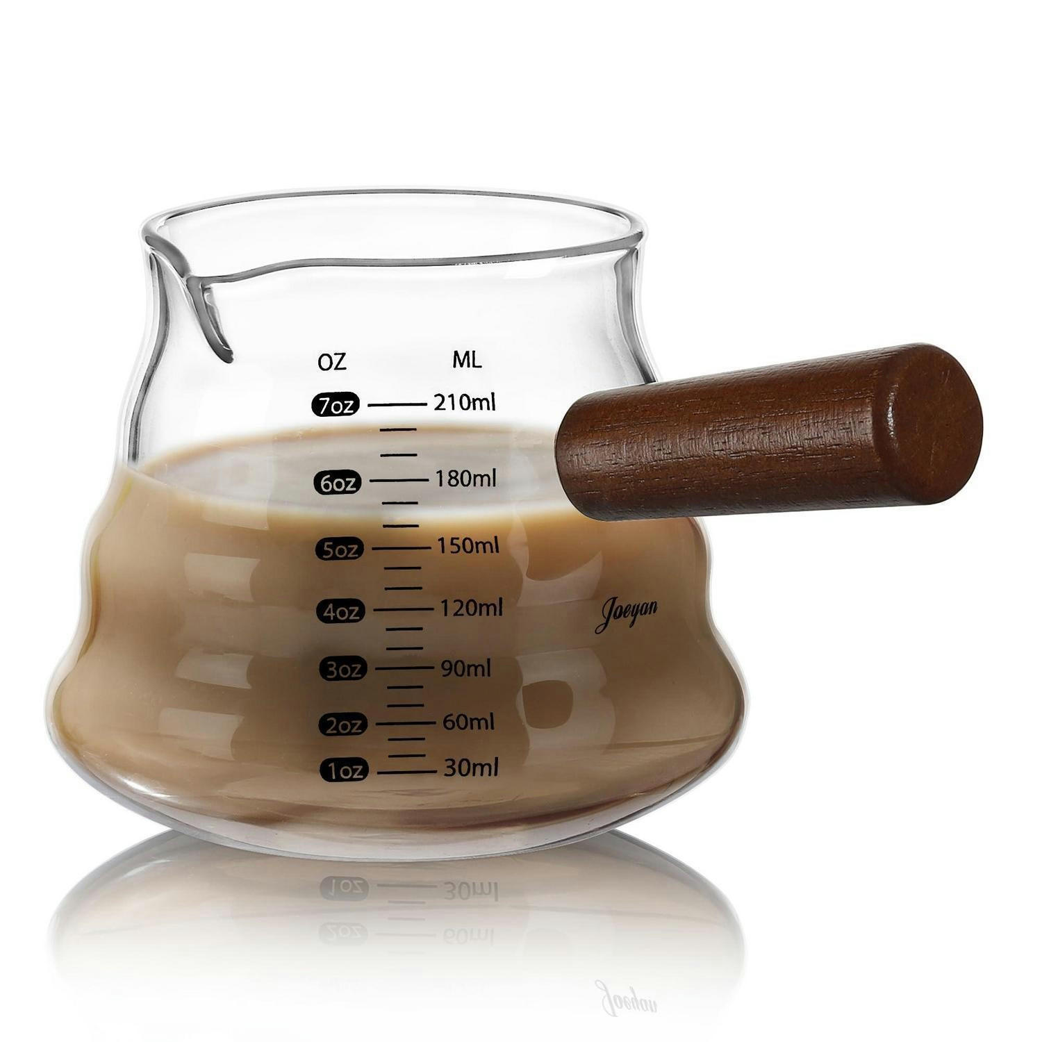 MESSBECHER Glas 210 ml mit Holzgriff und Skala - Transparent, Glas (0.21L)