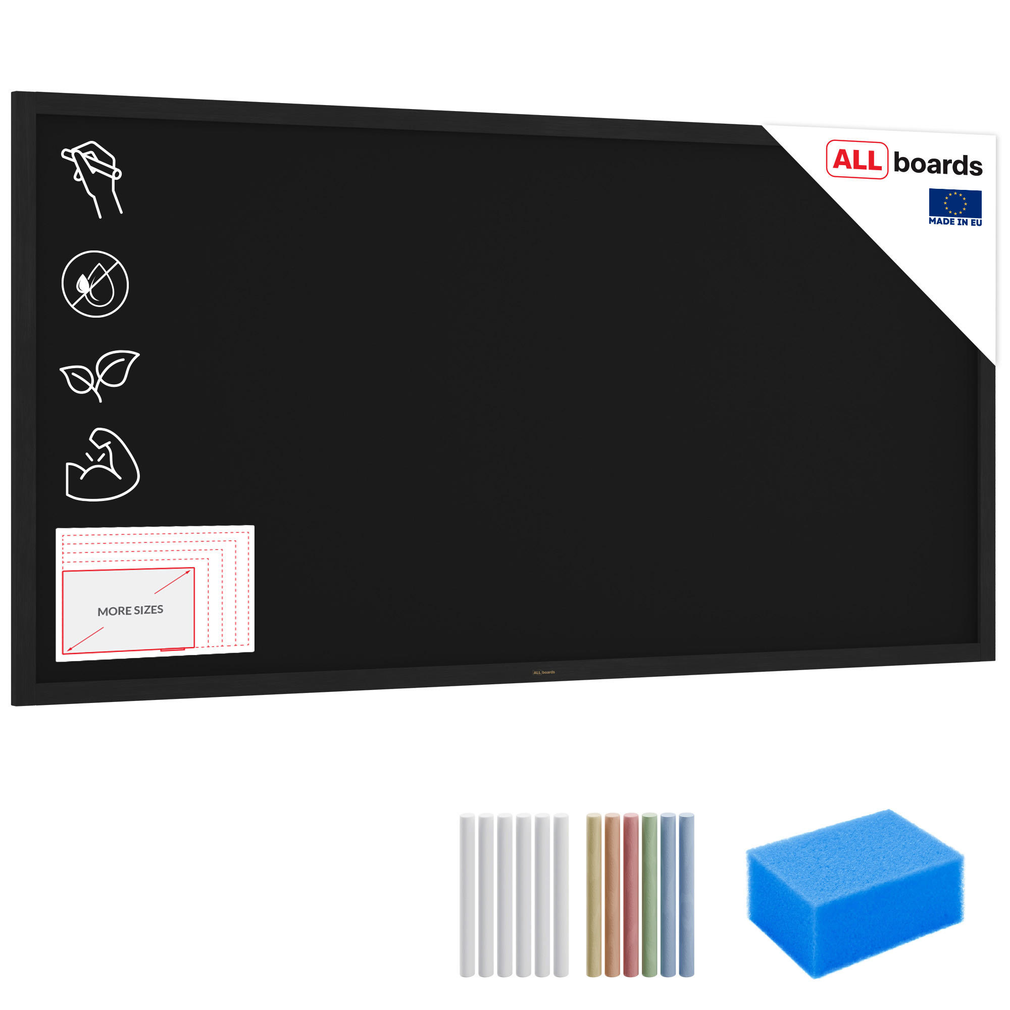 KREIDETAFEL mit Schwarz Holzrahmen 200x100cm - Schwarz, Holz (200/100/2cm) - ALLboards