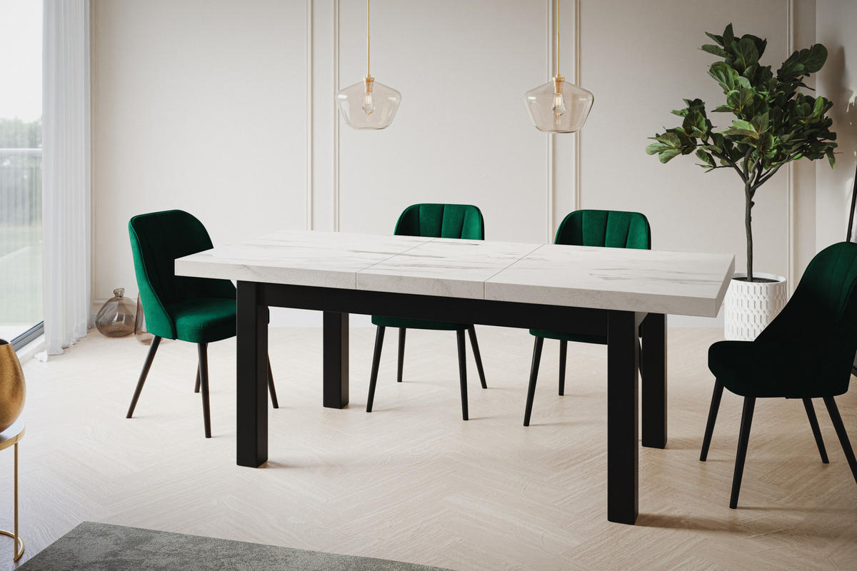 ESSZIMMERTISCH CLASSIC, ausziehbarer Tisch 120-160X80X78 cm, Farbe: MARMUR, mit Holzbeinen in Farbe Schwarz - Hellgrau/Schwarz, Holzwerkstoff (120/80/78cm) - Alpi-Möbel