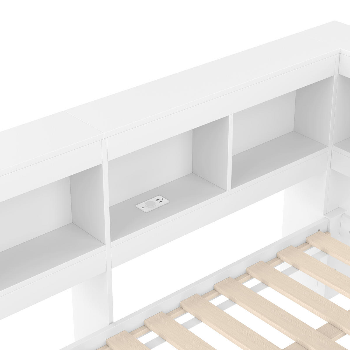 POLSTERBETT aus MDF und Kiefernholz 140x200 cm in Weiß mit 2 Schubladen & USB - Weiß, Holz (140/200cm) - Modfu