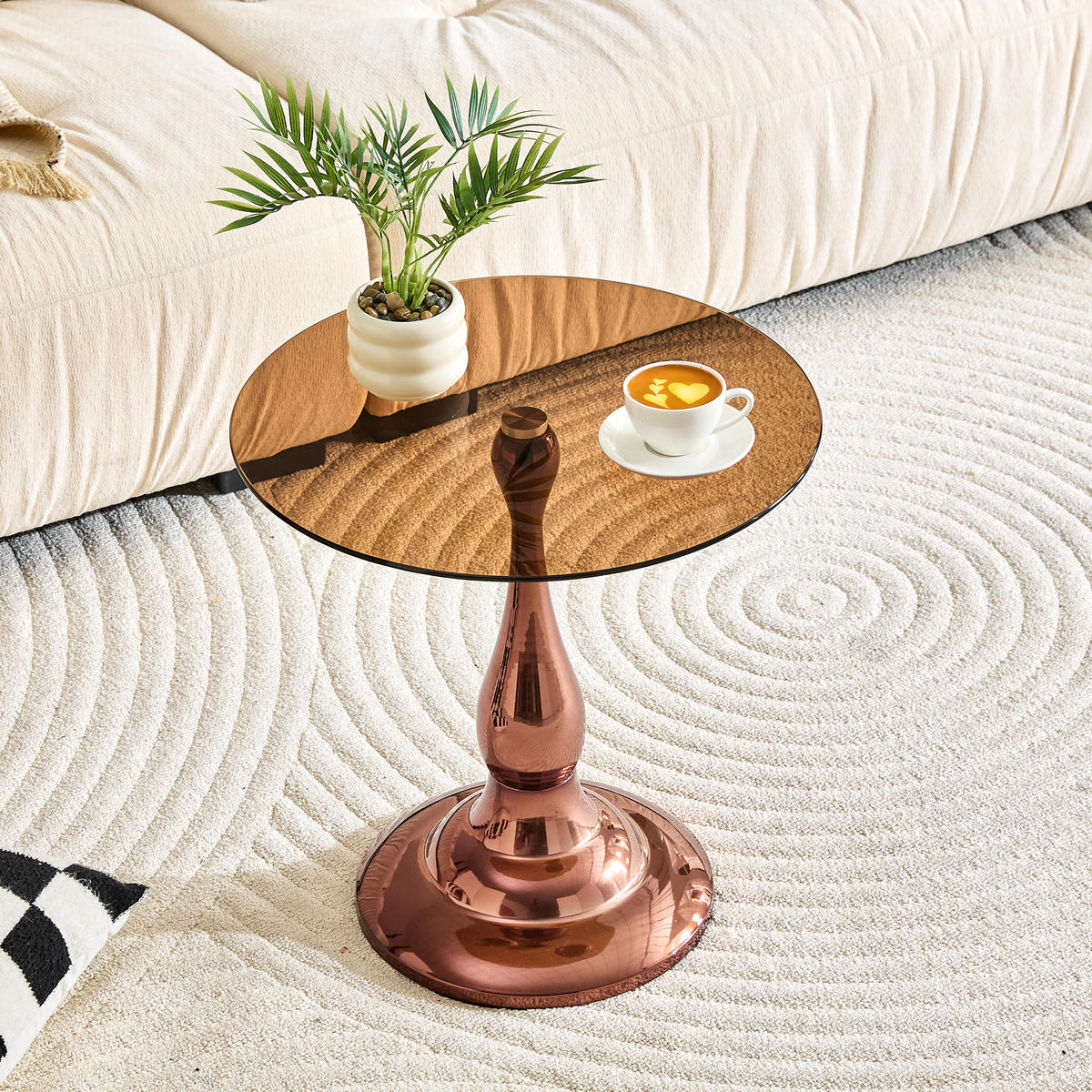 BEISTELLTISCH DE-37360 rund mit Glasplatte und geschwungenem Sockel Roségold - Roségold, Metall (50/50/51.5cm) - ComfortXL