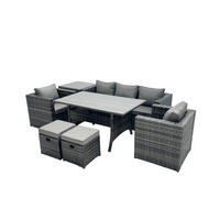 LOUNGEGARNITUR mit Stuhl Polyrattan Dunkelgrau 7-Sitzer - Dunkelgrau/Grau, Glas/Kunststoff - Fimous