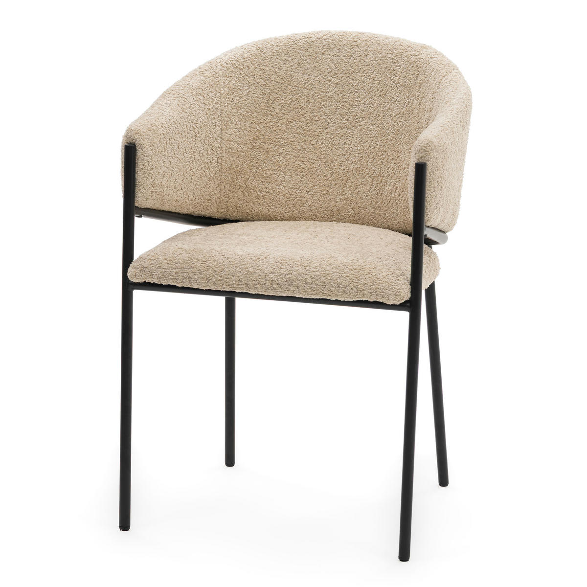 STUHL BUENO gespolsterter - hellbeige - Glamour Boucle Chenille - Beige/Schwarz, Textil/Metall (55/83/56cm) - NEW HOME