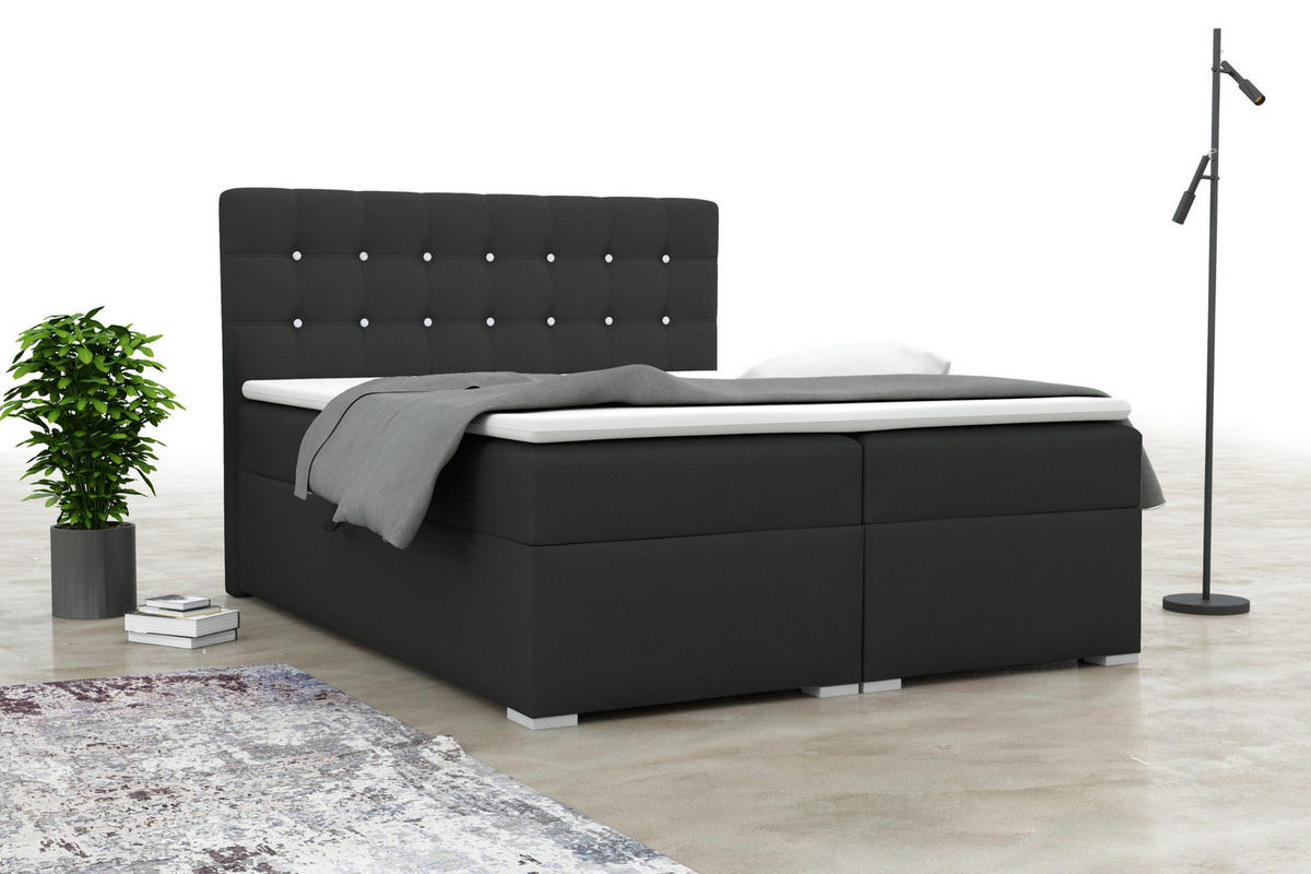 BOXBETT ROSE 200/200 in Velours Schwarz H3 - Schwarz, Holz/Holzwerkstoff (200/200cm) - Deine Möbel 24