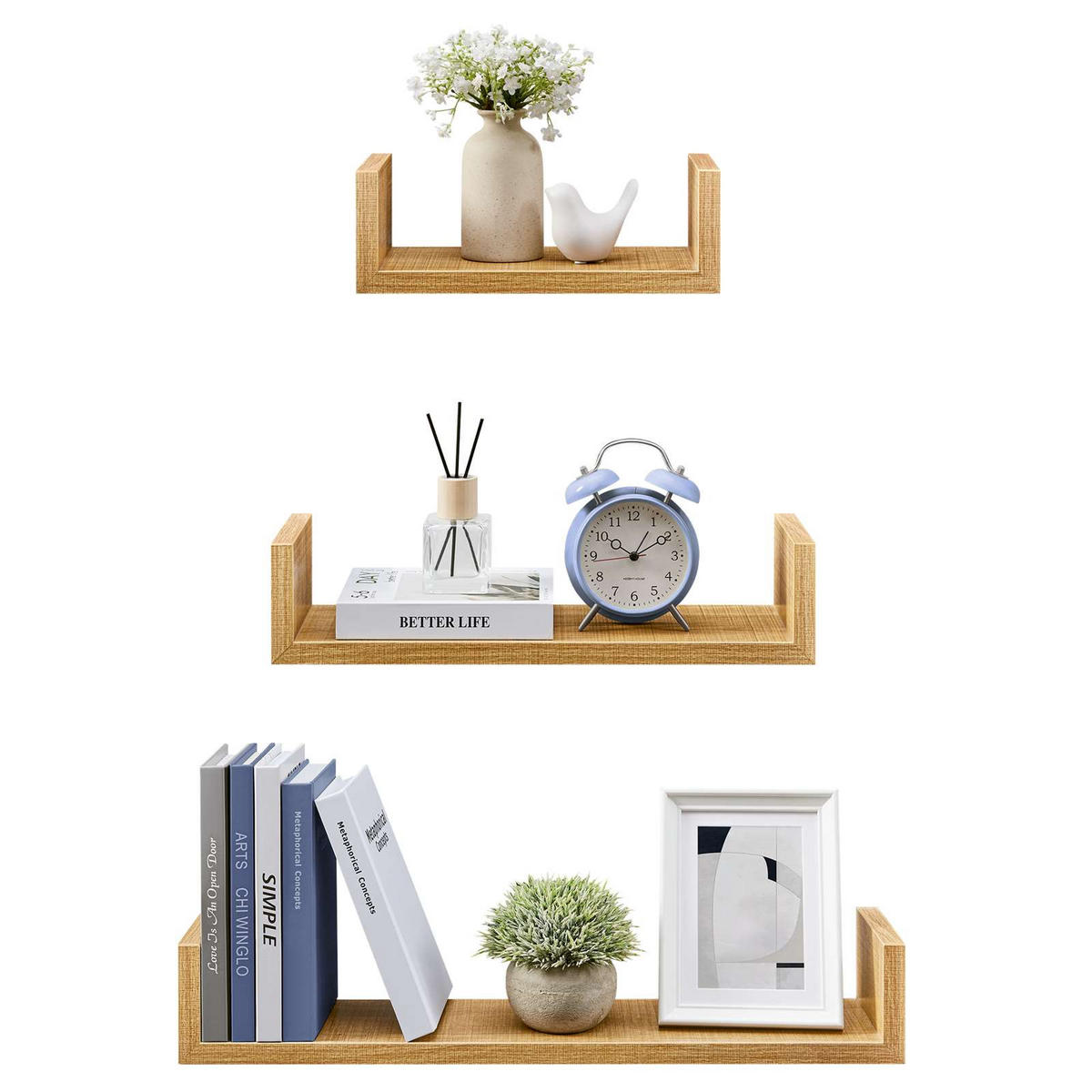 WANDREGAL Holzoptik Honigbraun 3er-Set U-Form 30/45/60x15x10 cm - Honig, Holzwerkstoff (15/10/60cm) - Begryf