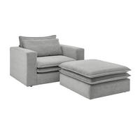 LOVESEAT Set hellgrau Cord, Couch Loungesessel inklusive Hocker - Beige/Hellgrau, Holz/Kunststoff (176/83/125cm) - Furn.Design