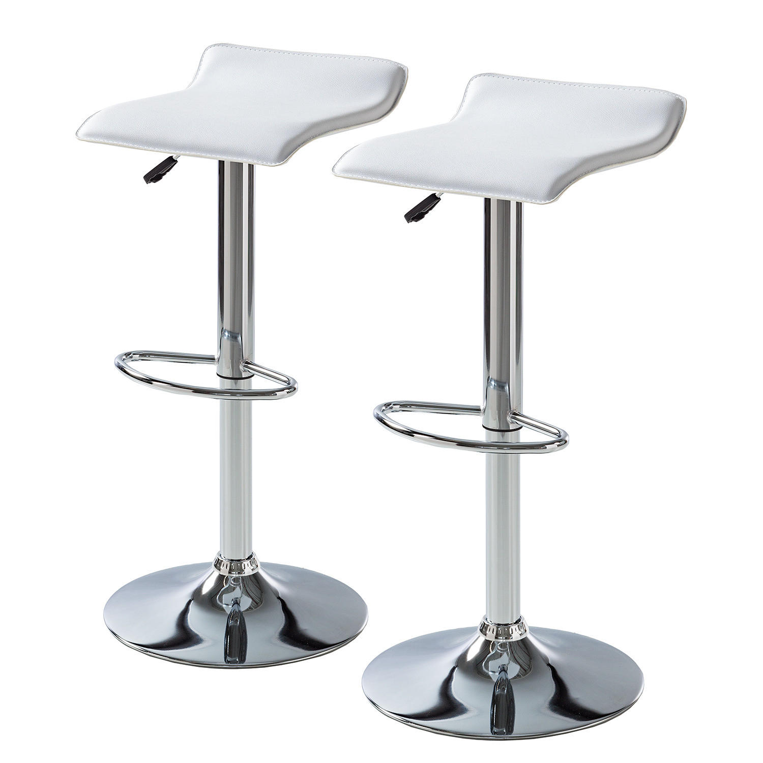 BARHOCKER - 2er-Set - Metall / Kunstleder - Chromfarben/Weiß, Kunststoff/Metall (38/63/39cm) - home24