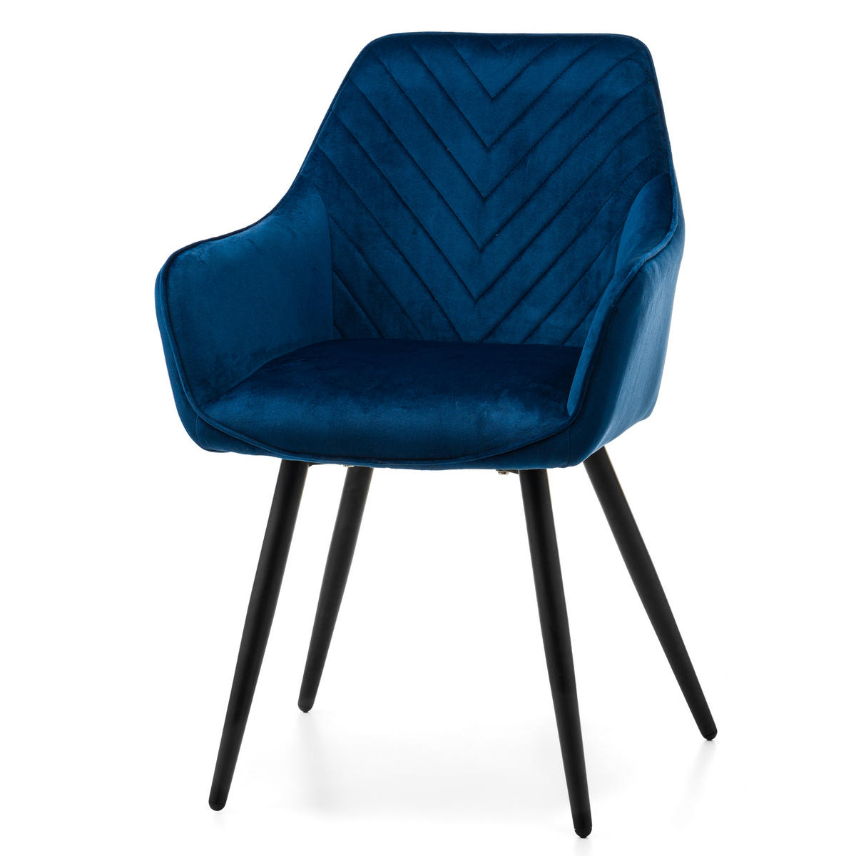 STUHL VASTO gepolstert mit Steppung - dunkelblau - Samt Velours - Schwarz/Dunkelblau, Textil/Metall (58/87/60cm) - NEW HOME
