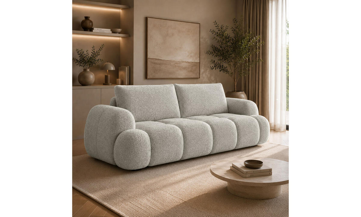 SCHLAFSOFA CORAL 250/100/85 cm mit Bettkasten Stoff Coral 65 - Ecru, Textil (250/85/100cm) - Lookway