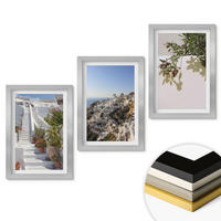 WANDBILDER 3er Set - 20x30 cm Silberner Rahmen - Weiße Treppe mit Blick auf Santorini - Silberfarben, Kunststoff (20/30cm) - ArtPrintCave