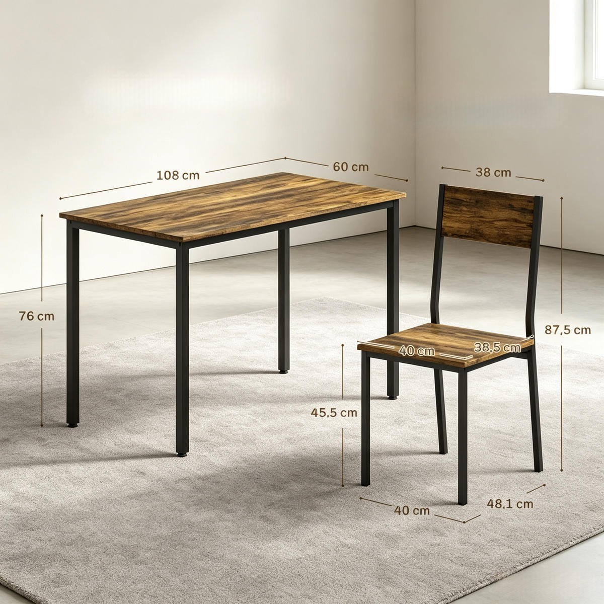 ESSGRUPPE DE-39314 108/60 cm Tisch mit 4 Stühlen Rustikalbraun - Braun, Holzwerkstoff (108/76/60cm) - ComfortXL