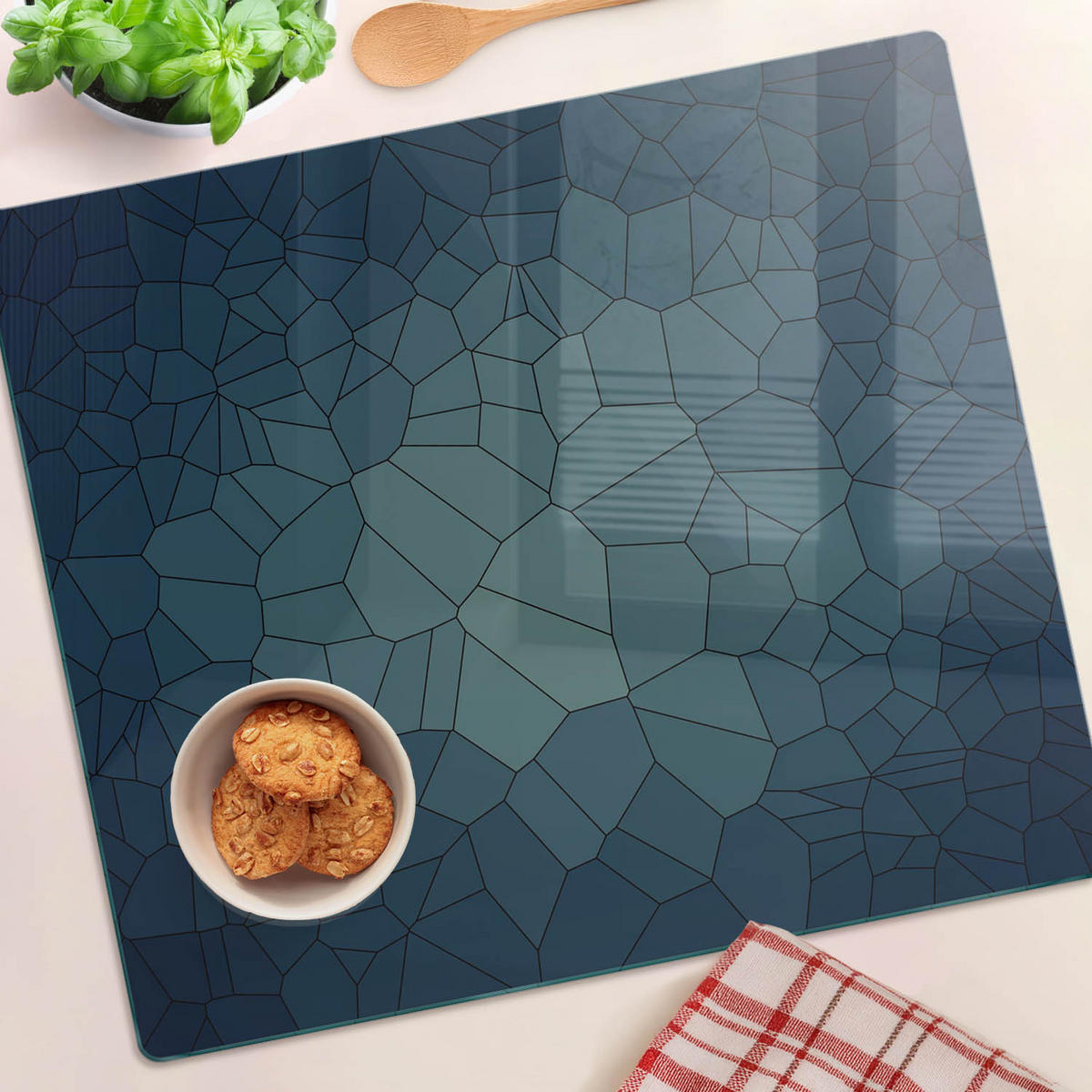 GLASPLATTE 60x52 cm Abstrakt - Blau, Glas (60/0.4/52cm) - TULUP