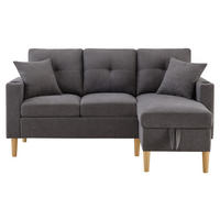 SOFA 3-Sitzer L-Form Chaiselongue Stauraum Kissen - Grau, Holz (129/175cm) - FLIEKS
