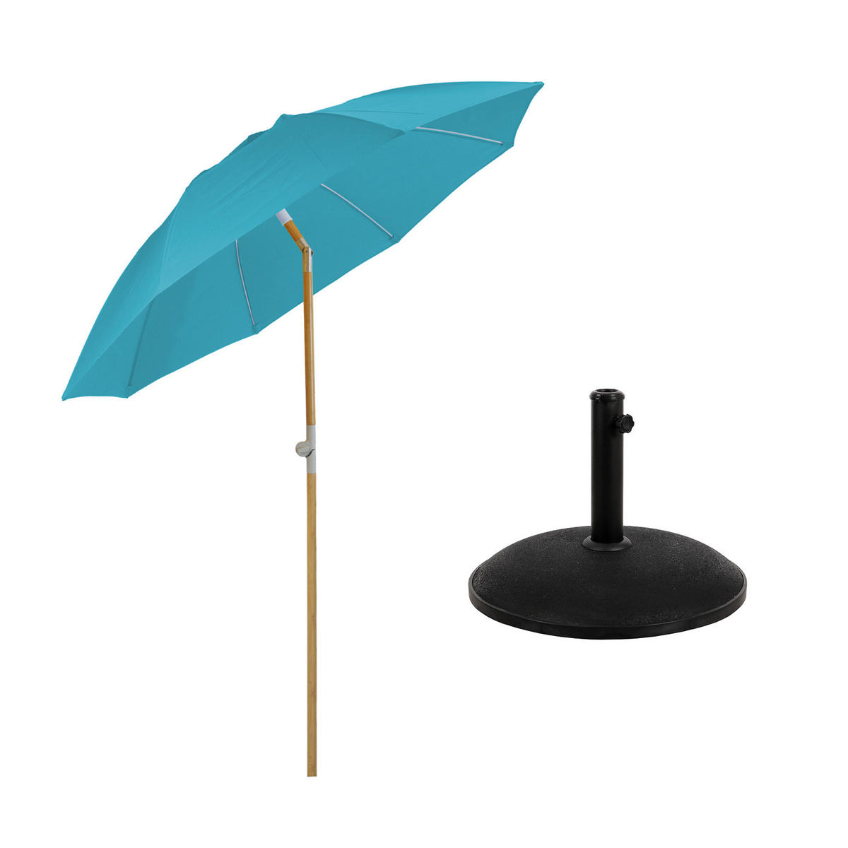 SONNENSCHIRM Bambus Set Hellblau - Hellblau, Textil (200/200cm) - SVITA