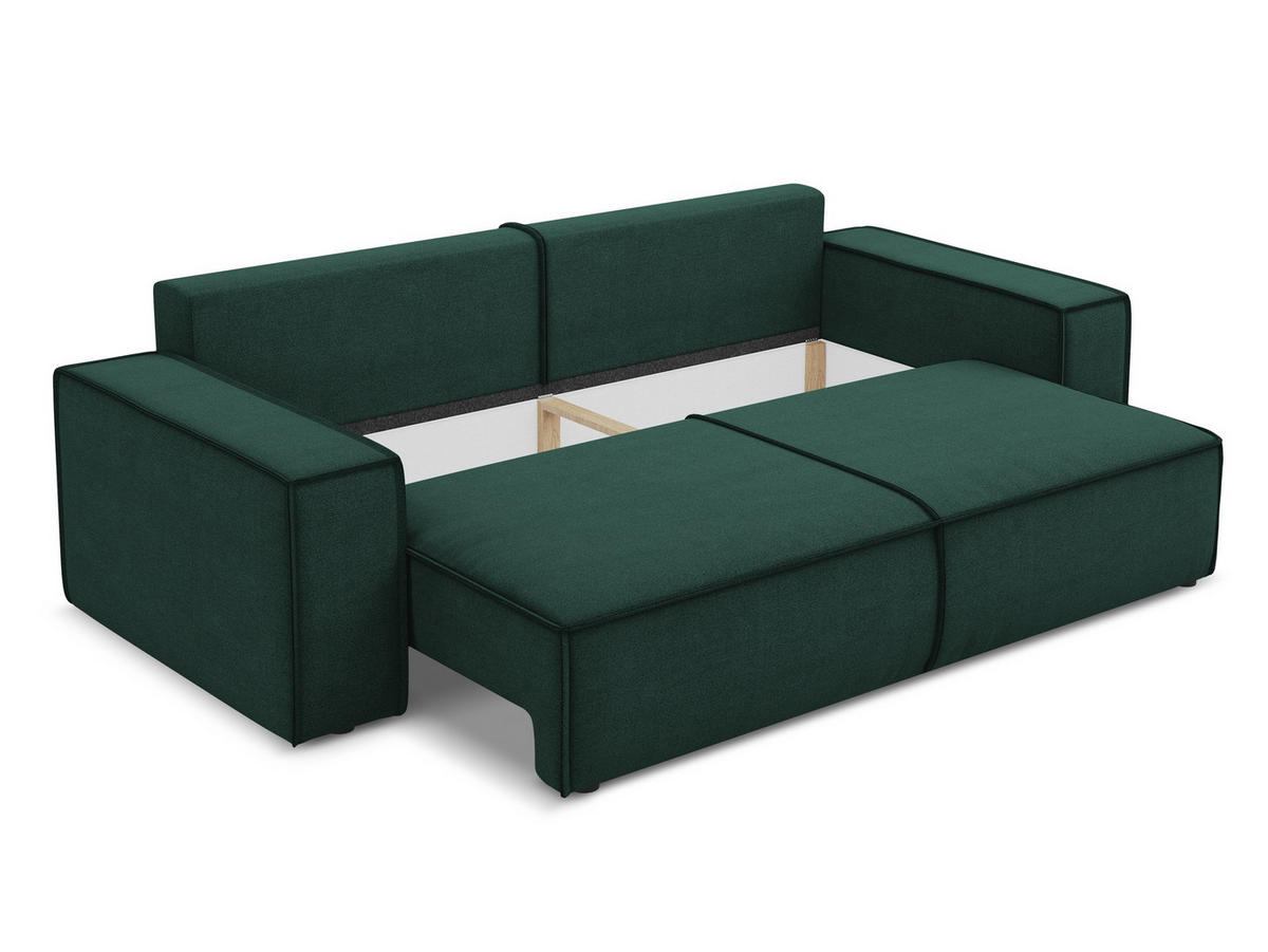 3-SITZER SOFA mit Schlaffunktion Strukturstoff Stoff Grün - Dunkelgrün/Schwarz, Kunststoff/Textil (255/85/105cm) - Makamii