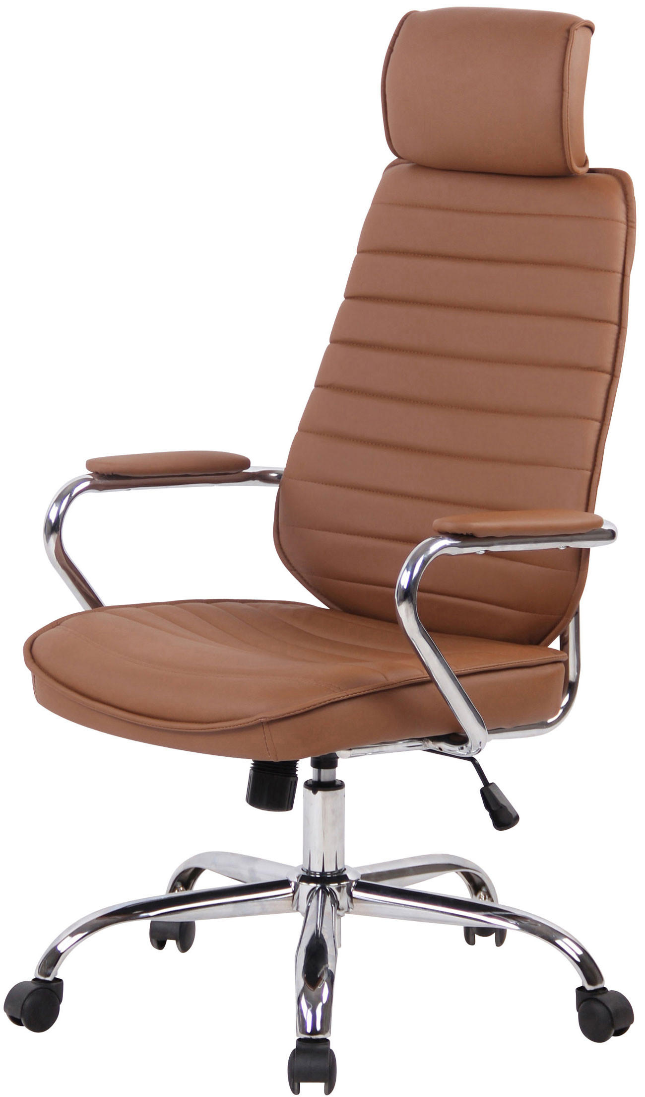 CHEFSESSEL Lederlook hellbraun - Chromfarben/Hellbraun, Textil/Metall (60/117/67cm) - CLP