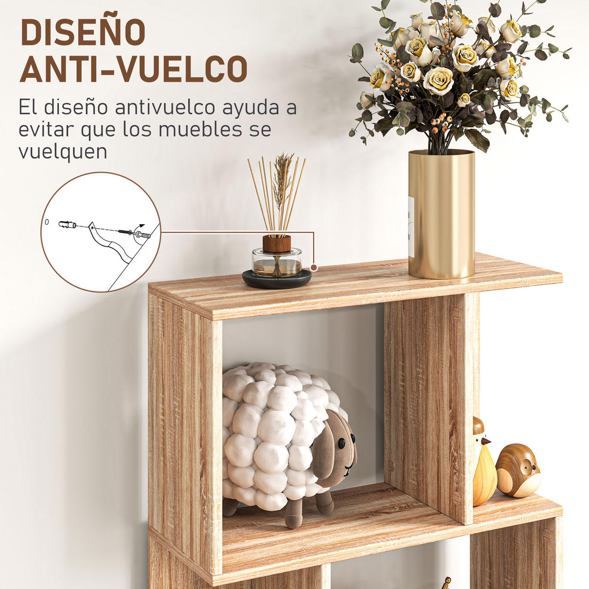 BÜCHERREGAL,5-STUFIG S-förmig 24x60x184,5cm,natur - Beige, Holzwerkstoff (60/184.5/24cm) - Vallsero