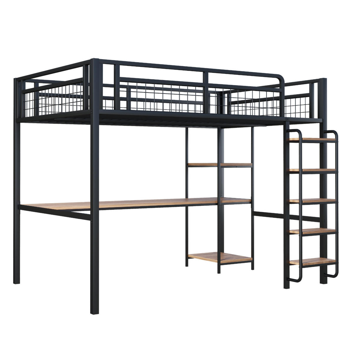 HOCHBETT 140/200 cm aus Metall mit Schreibtisch und Regal, Schwarz - Schwarz, Metall (140/200cm) - Flora Grace