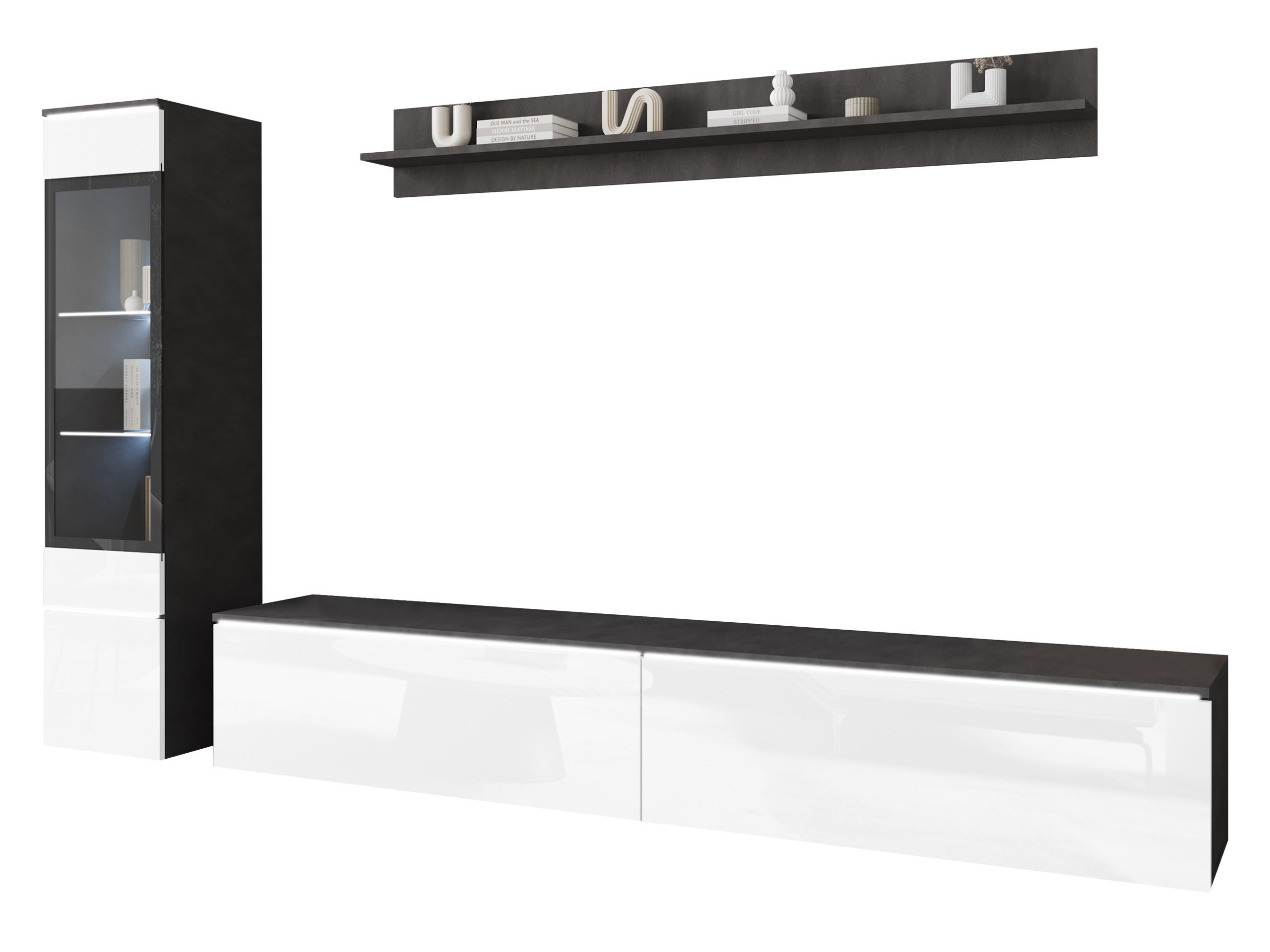 WOHNWAND Vera I mit weißer LED Beleuchtung - Silberfarben/Weiß, Holzwerkstoff/Kunststoff (33/30/180cm) - MIRJAN24