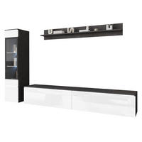 WOHNWAND Vera I mit weißer LED Beleuchtung - Silberfarben/Weiß, Holzwerkstoff/Kunststoff (33/30/180cm) - MIRJAN24