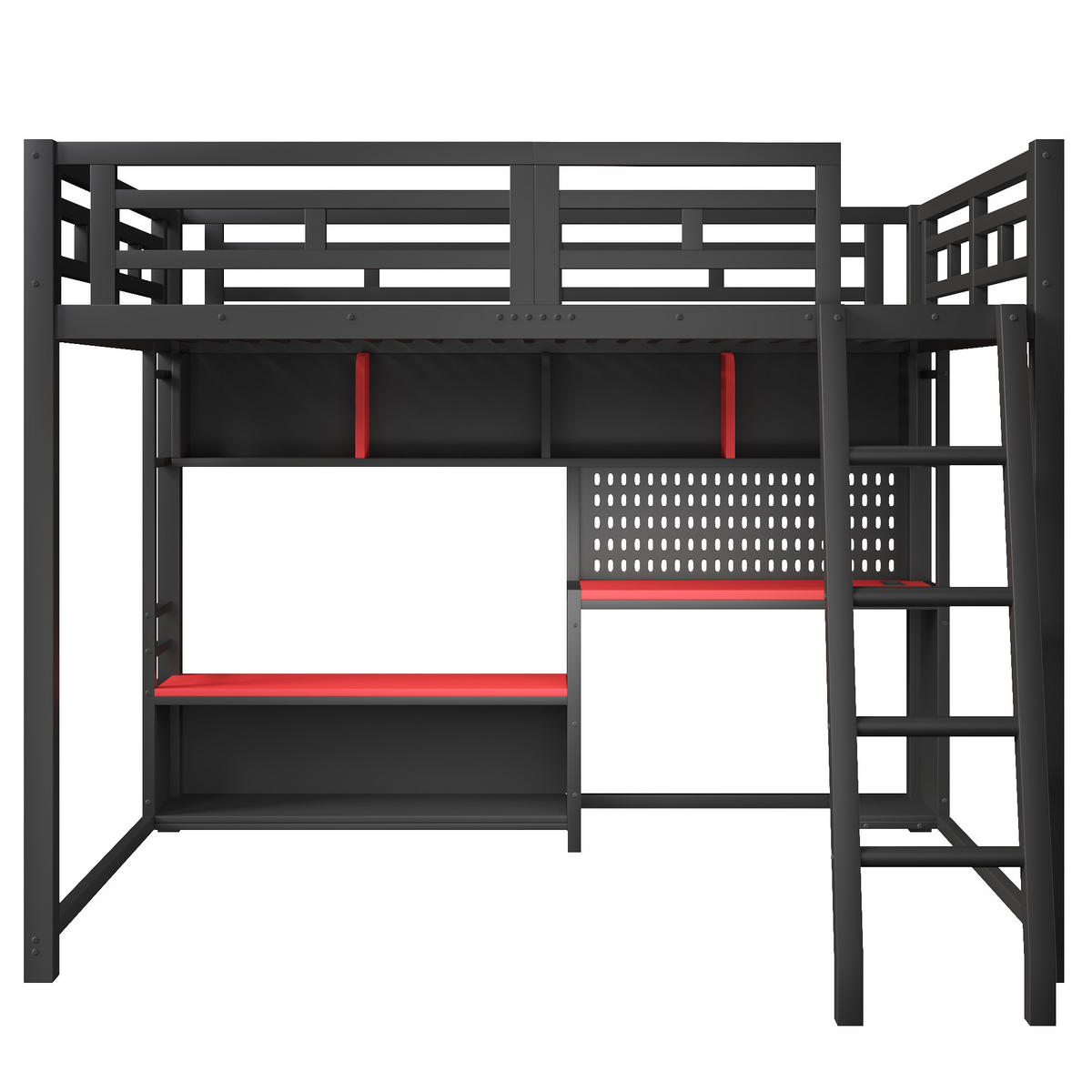 HOCHBETT 140x200 cm Metall mit Schreibtisch im Gaming-Stil- Rot - Schwarz, Metall (140/200cm) - KOMHTOM