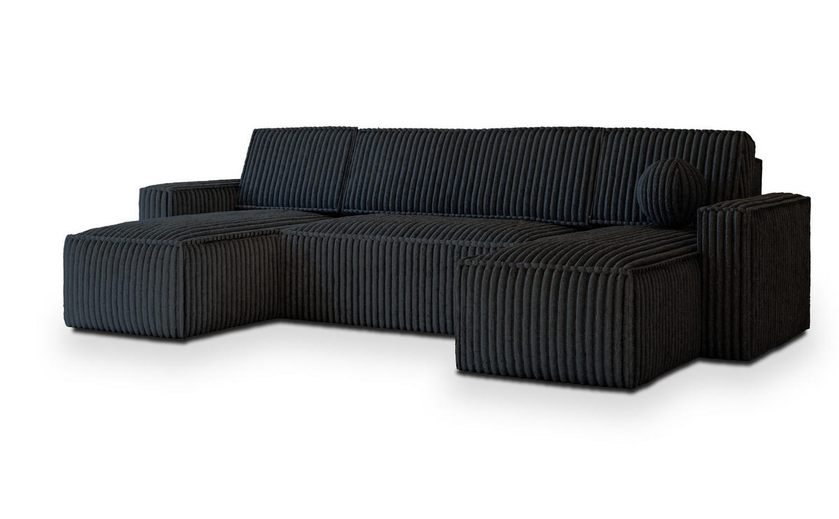 ROHOVÁ SEDAČKA PESANO černá - šedá/černá, dřevo/textil (306/140cm) - MASSENO