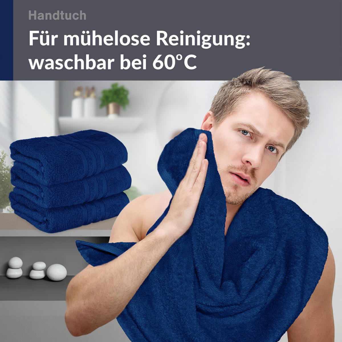 HANDTUCH 50x100 cm London Marine Blau 4er Set - Dunkelblau, Textil (50/100cm) - Lashuma