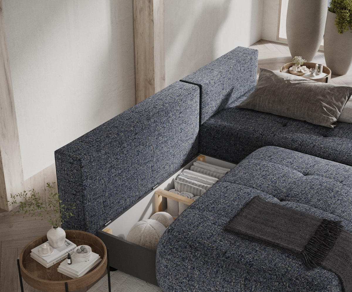 ECKSOFA MIT SCHLAFFUNKTION Marineblau Webstoff - Schwarz/Dunkelblau, Holz/Holzwerkstoff (223/158cm) - Maison de Reve