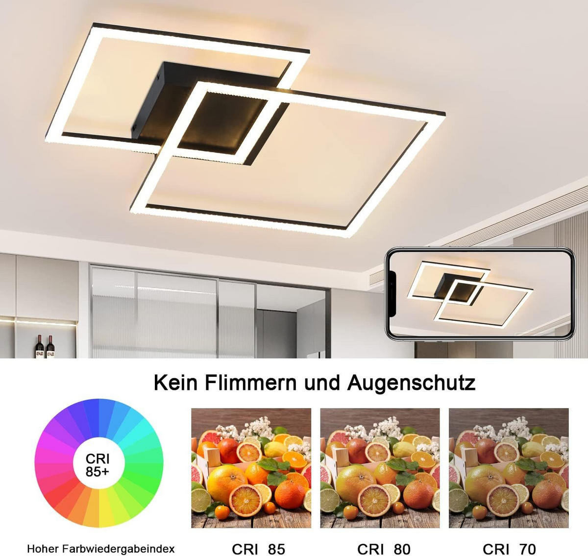 LED-DECKENLEUCHTE Beatrice 57/48/9 cm - Schwarz, Metall (57/48/9cm) - Nettlife