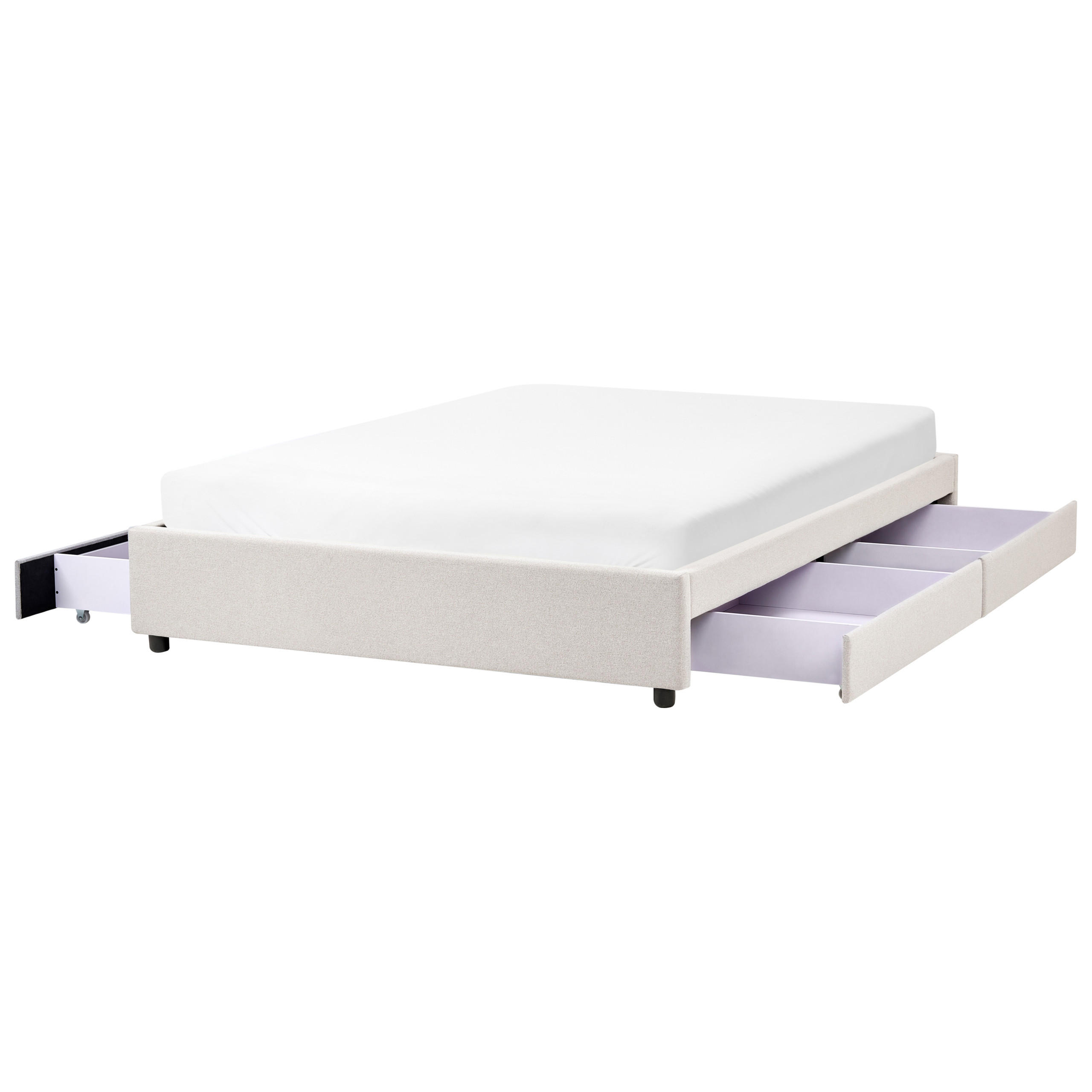BETT mit Schubladen ohne Kopfteil 160/200 cm Stoff Hellbeige Prades - Beige, Textil (160/200cm) - Beliani