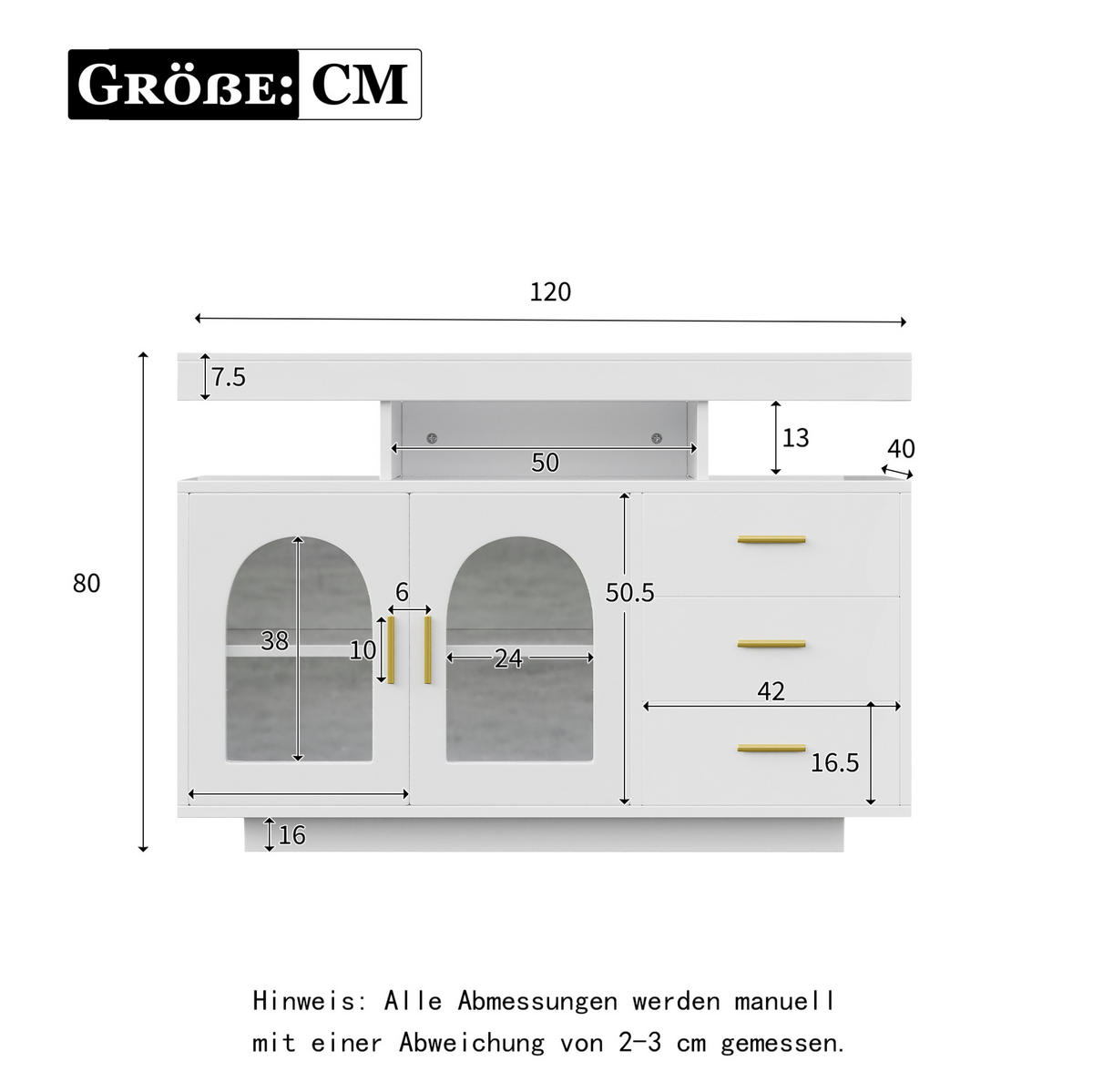 SIDEBOARD 120/40/80 cm mit LED-Beleuchtung, 3 Schubladen und viel Stauraum, Weiß - Weiß, Holzwerkstoff (120/80/40cm) - Redom