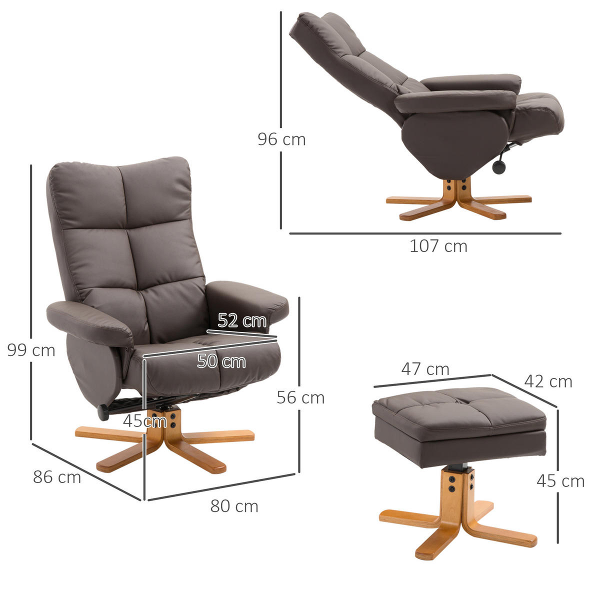 RELAXSESSEL 360° drehbar mit Hocker Stauraum braun - Braun, Holz (80/99/86cm) - Kaket