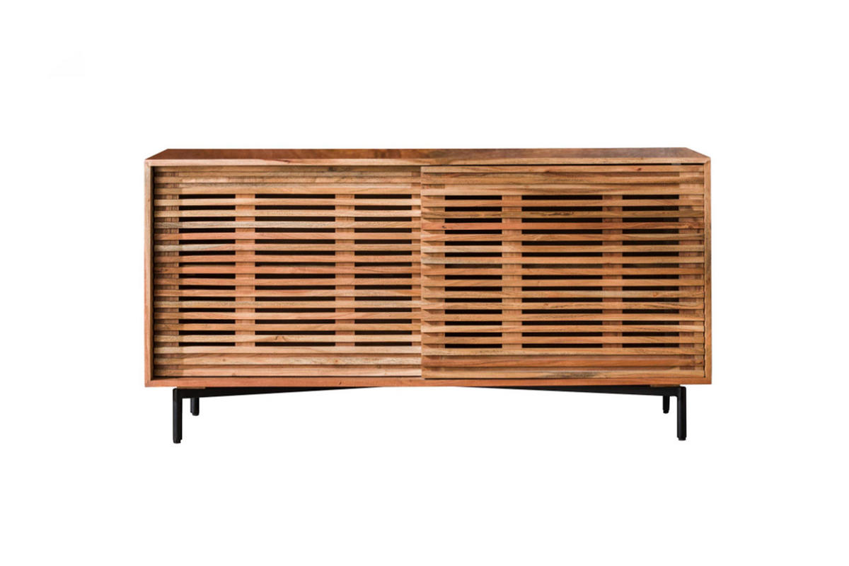 SIDEBOARD ELDA Braun Akazie - Schwarz/Braun, Holz/Metall (150/76/45cm) - KAWOLA