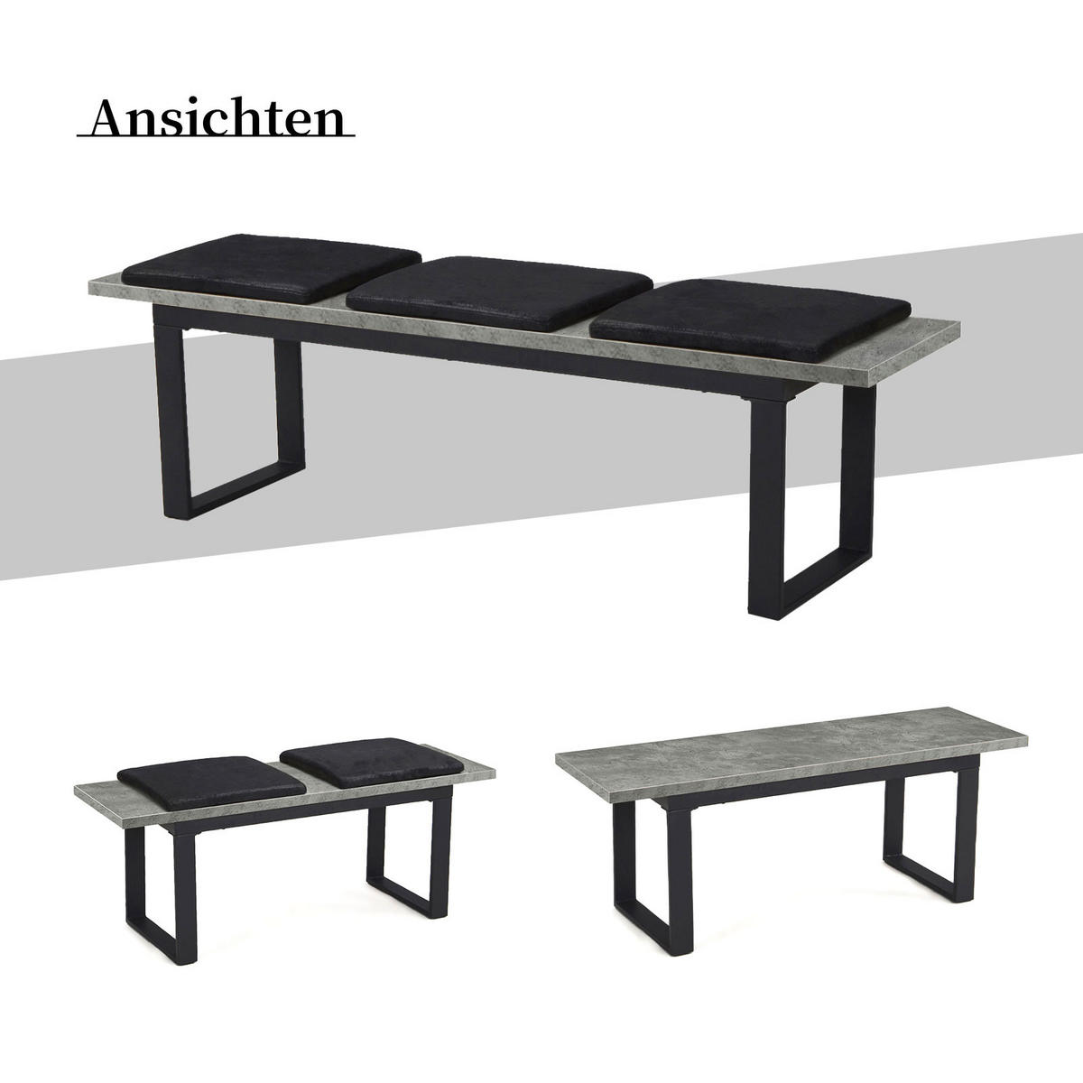 SITZBANK LEA Beton, 160/40/45 cm - Anthrazit/Schwarz, Holzwerkstoff/Metall (160/45/40cm) - B&D Home