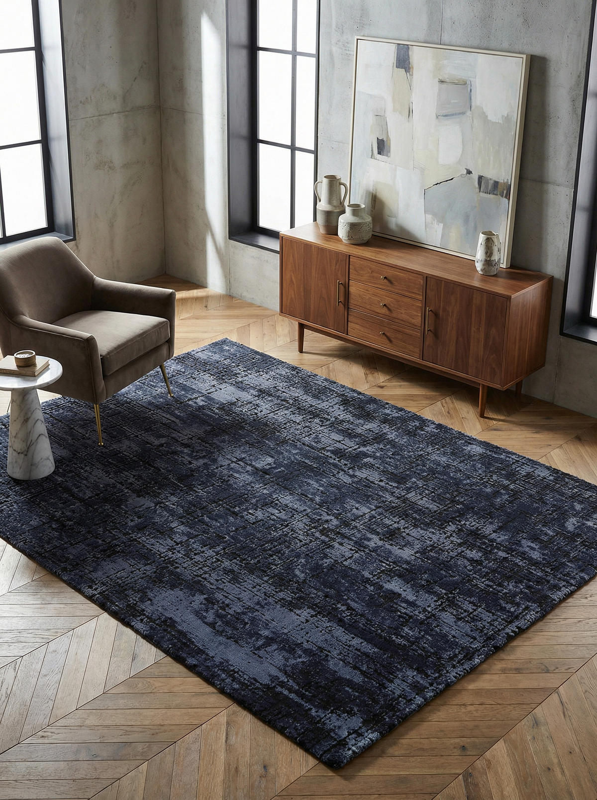 TEPPICH Polypropylen velours abstrakt TIBER-Rom, Dunkelblau 120x170 cm - Blau, Textil (120/170cm) - KADIMA DESIGN