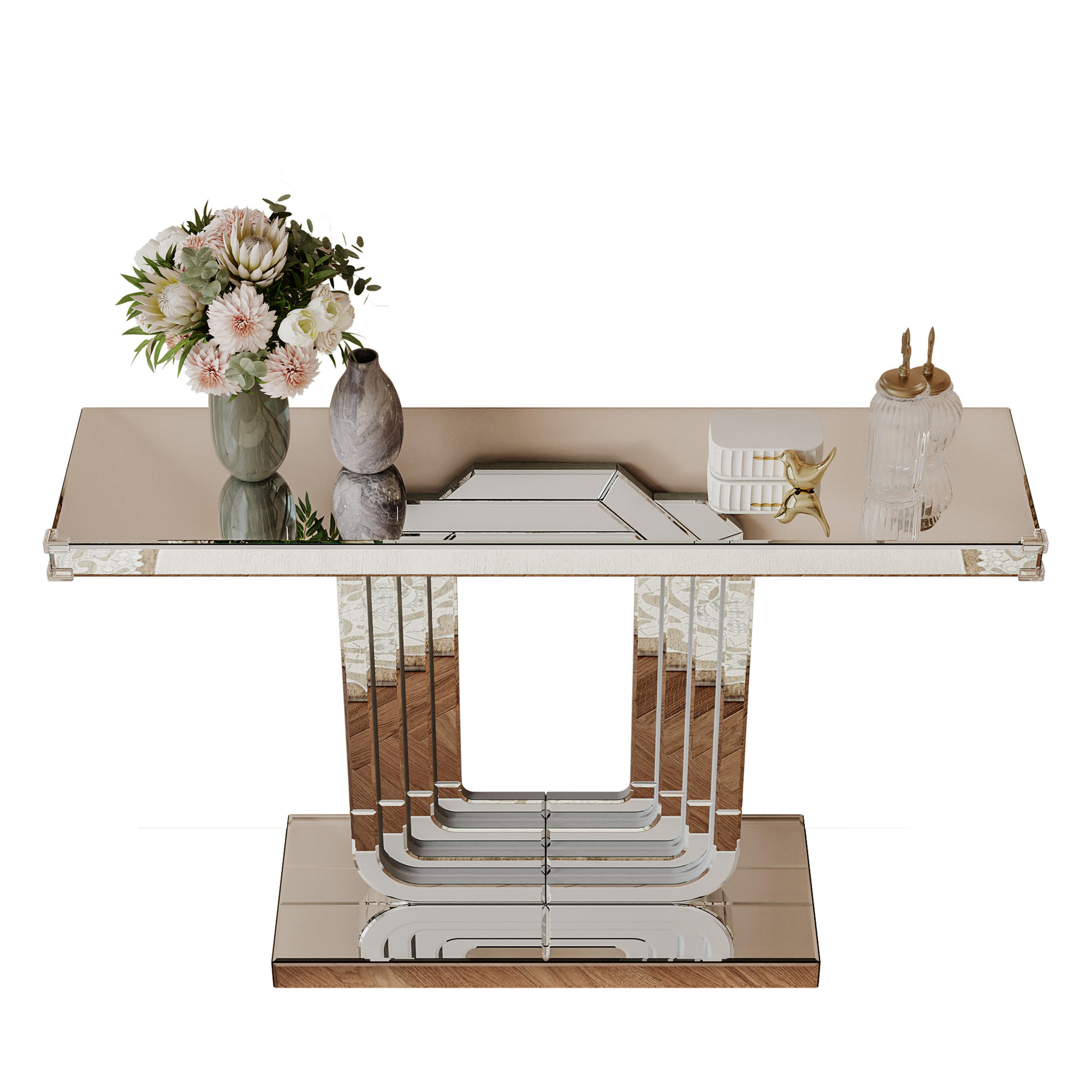 KONSOLENTISCH DE-37270 120 cm mit Spiegeloberfläche und U-förmigem Gestell Silber - Silberfarben, Holzwerkstoff (120/30/76cm) - ComfortXL