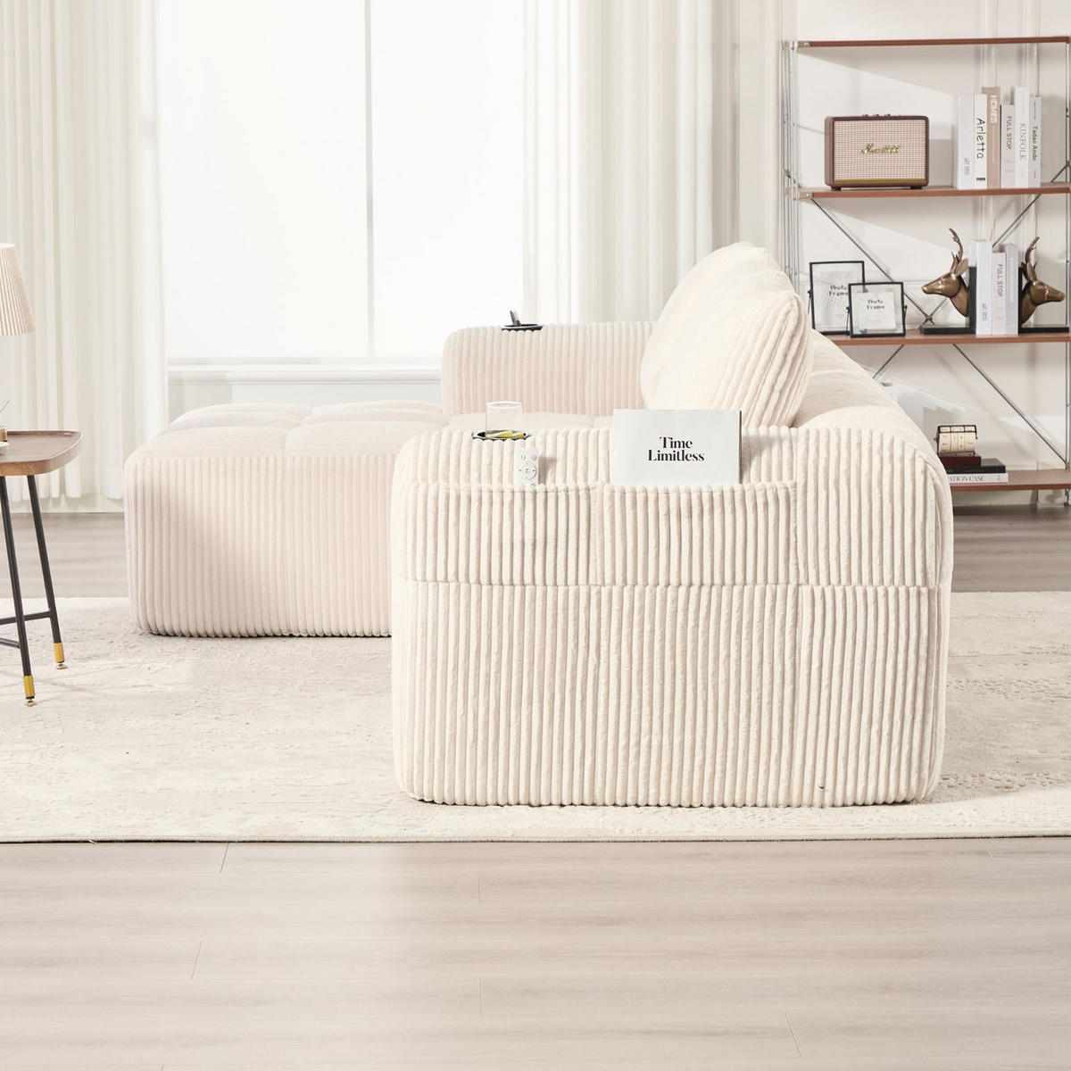 ECKSOFA mit Seitentasche und Getränkehalter, inkl. Kissen, Beige - Beige, Textil (253/61/158cm) - Kaket