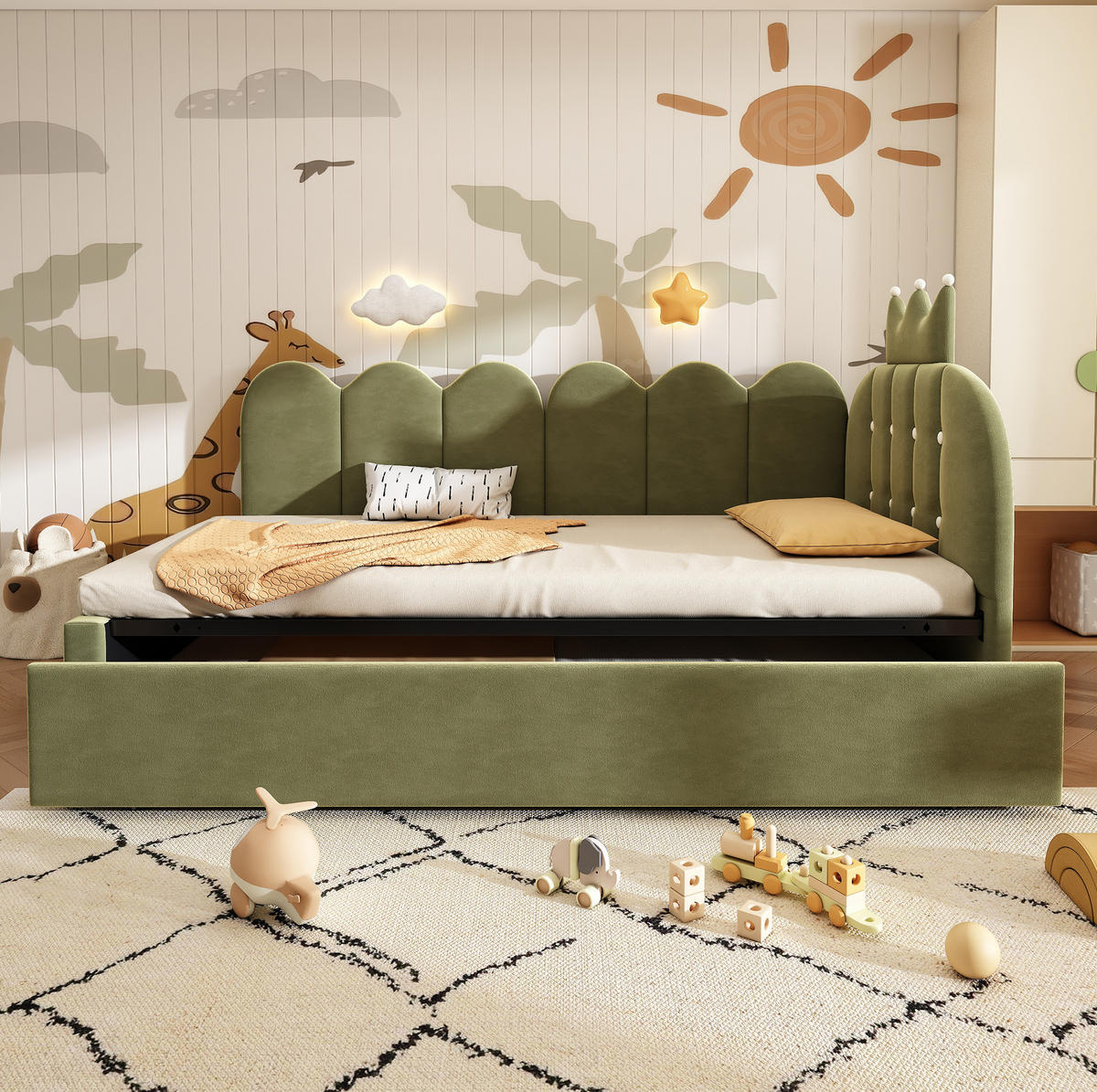 BETT mit Ausziehbett 90x200 cm Samt Grün - Grün, Holzwerkstoff (90/200cm) - Beauniv