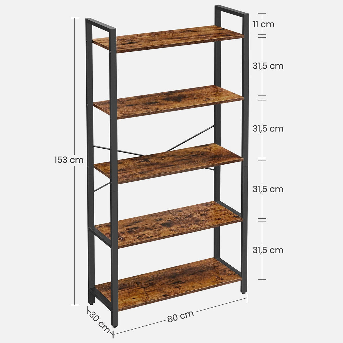 BÜCHERREGAL STANDREGAL - Braun, Holzwerkstoff (30/153/80cm) - Hansiro