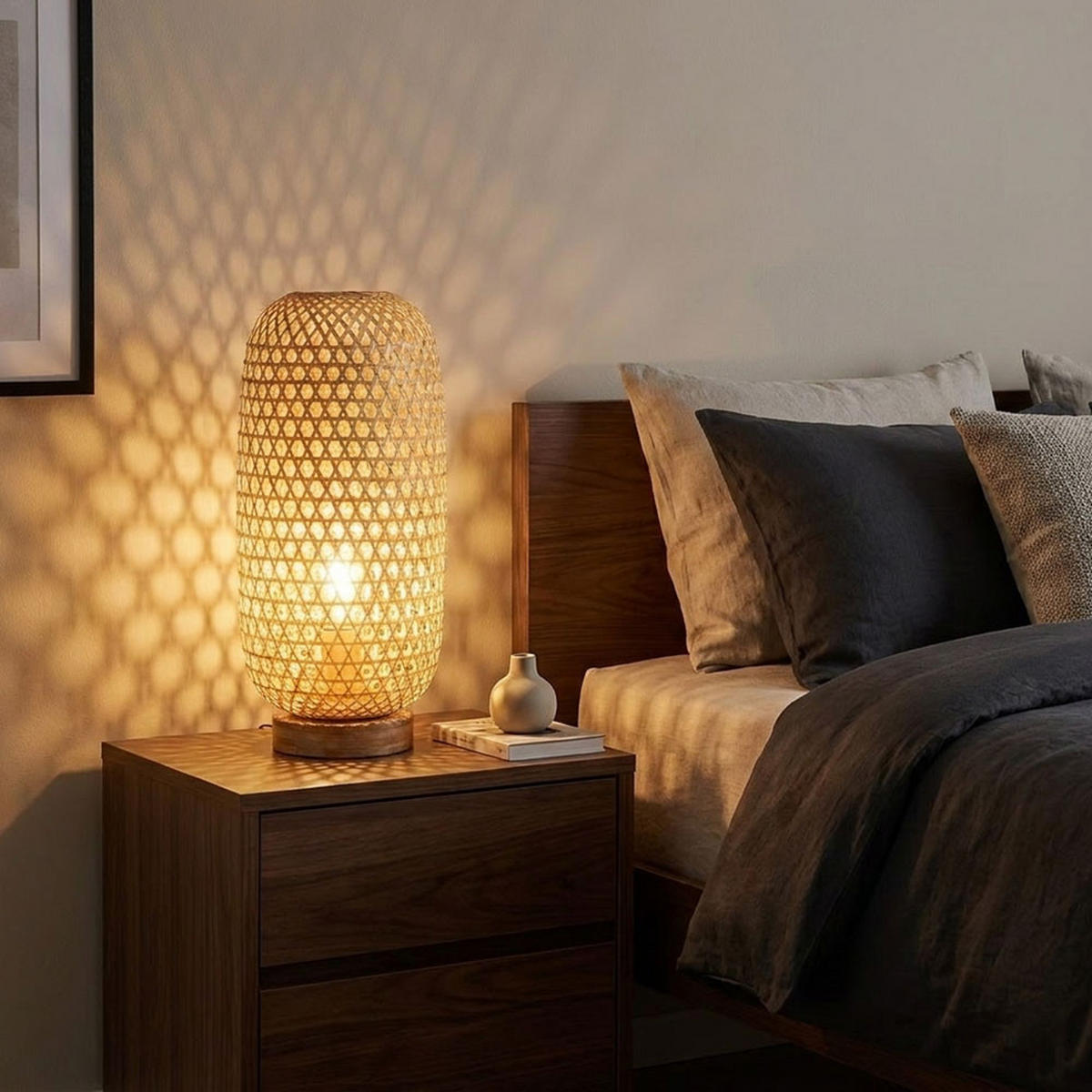 LED TISCHLEUCHTE Bambusoptik Braun - Braun, Holz (22/22/46cm) - Globo Lighting