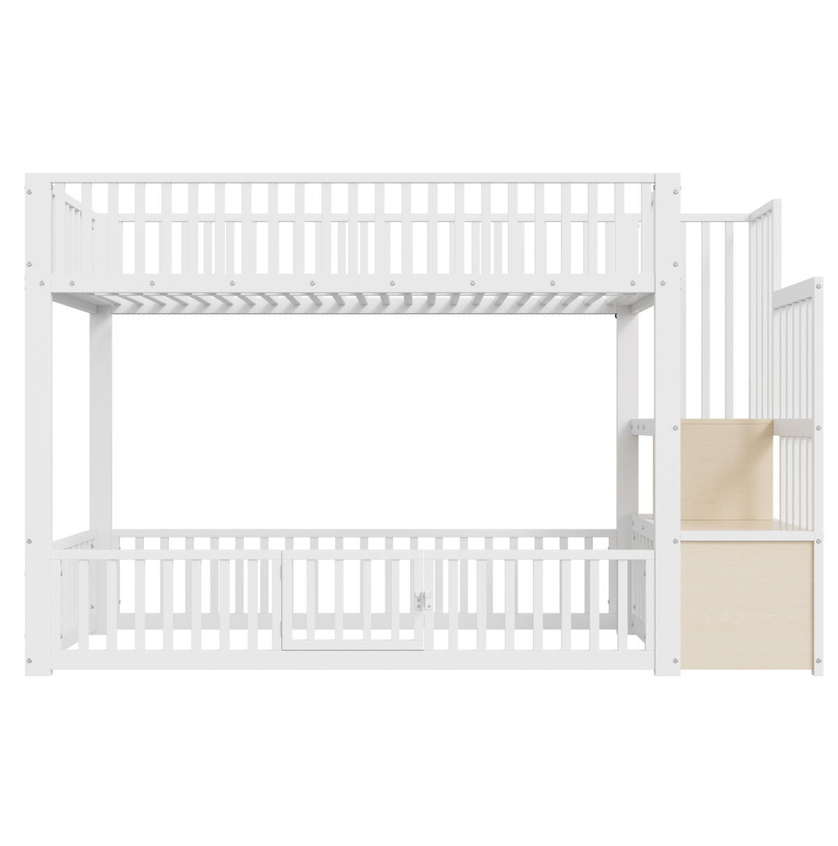 ETAGENBETT aus MDF und Metall 90x200 cm Weiß mit LED-Beleuchtung, Stauraumleiter und Schutzgittern - Weiß, Holzwerkstoff (90/200cm) - Modfu