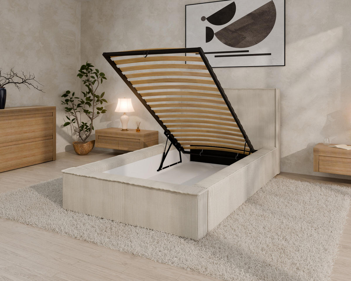 POLSTERBETT SANA 100x200cm Elegantes Polsterbett für modernen Wohnstil , ohne matratze, beige - Beige, Holz (100/200cm) - Homesy