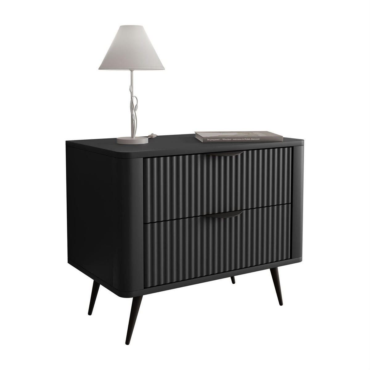 NACHTTISCH SCARLETT 2S MIT SCHUBLADEN SCHWARZ - Schwarz, Holzwerkstoff (63/55/38cm) - Lookway