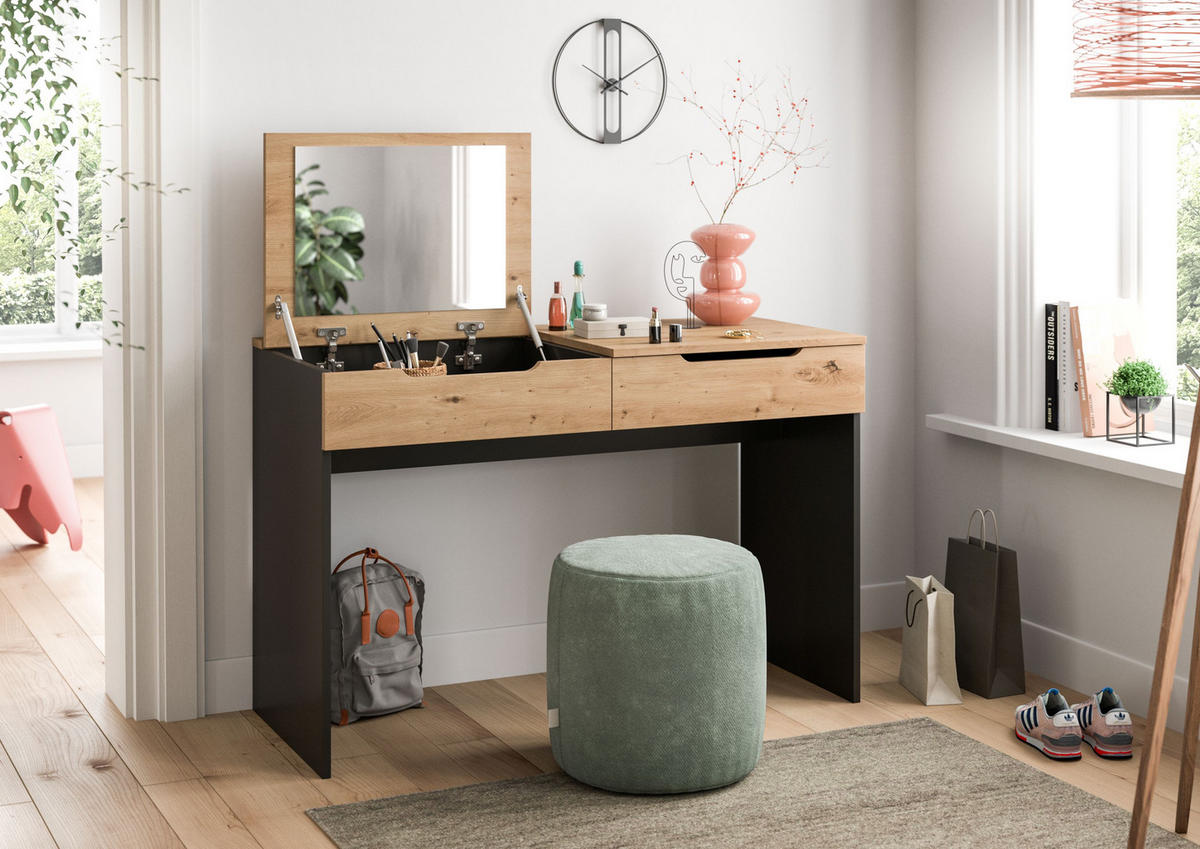 SCHMINKTISCH Canu Artisan 115/50/76 cm - Grau, Holzwerkstoff (115/76/50cm) - Xonox