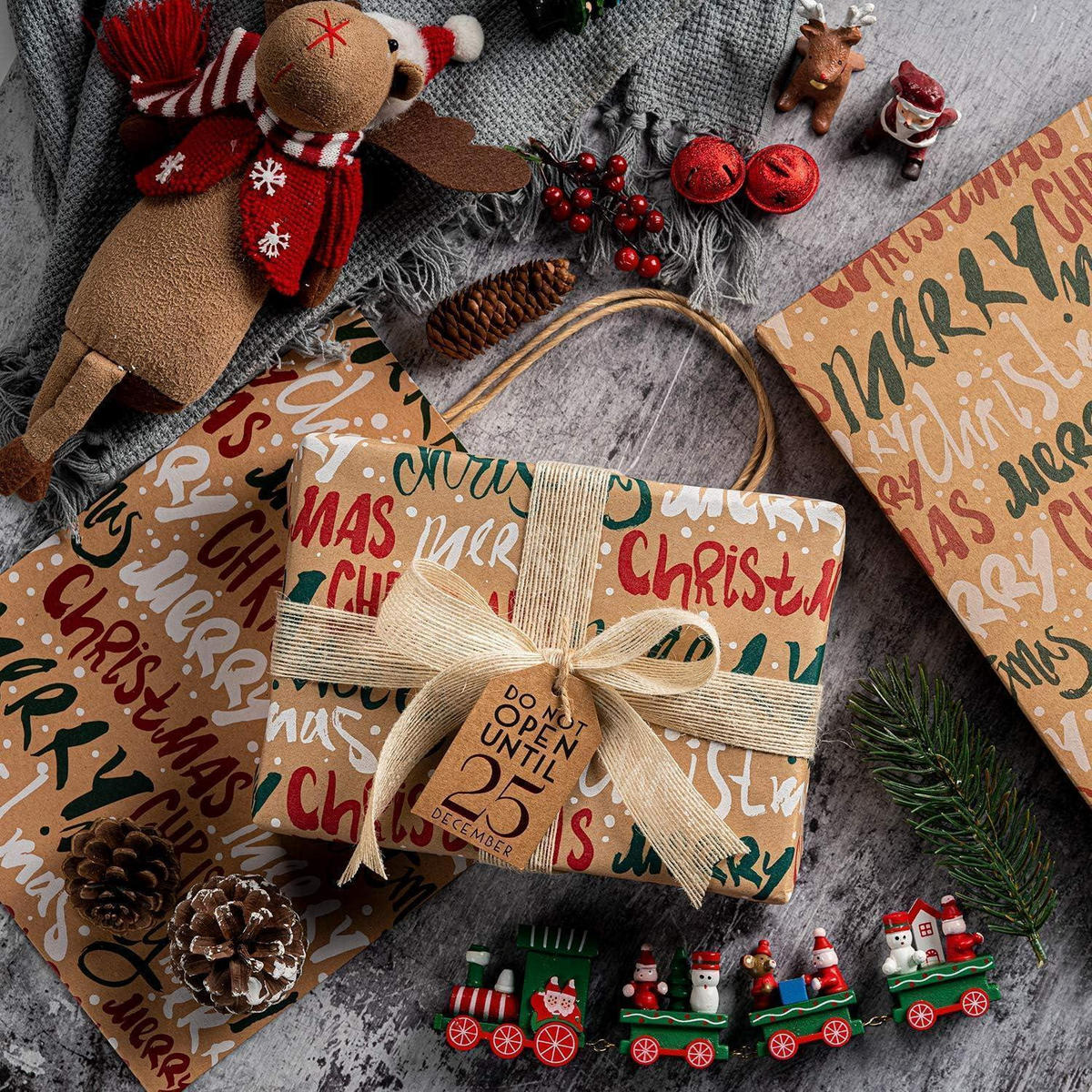 GESCHENKPAPIER 4 Rollen Kraftpapier Weihnachten 76 cm x 305 cm - Multicolor, Papier (4/76/15cm)