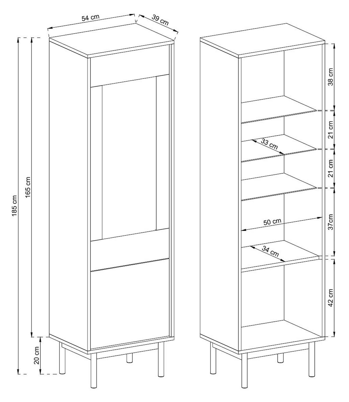 VITRINE Basic Jackson Hickory graphit 54 / 39 / 185cm - Graphitfarben/Braun, Holz/Holzwerkstoff (54/185/39cm) - Feldmann-Wohnen