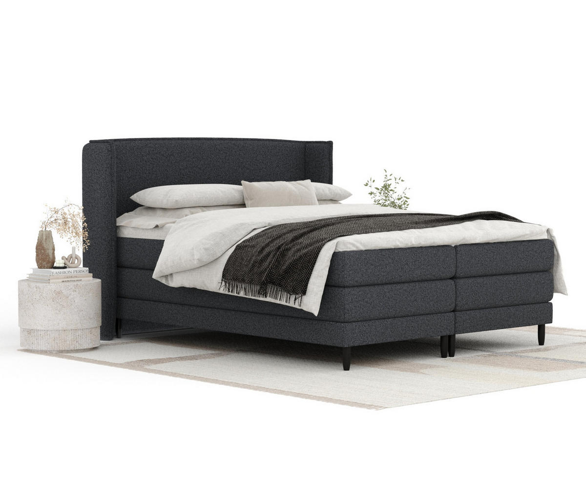 BOXSPRINGBETT Carizzo Schwarz 200/200 cm mit Matratze und Topper - Schwarz, Holz/Holzwerkstoff (200/200cm) - Maison de Reve